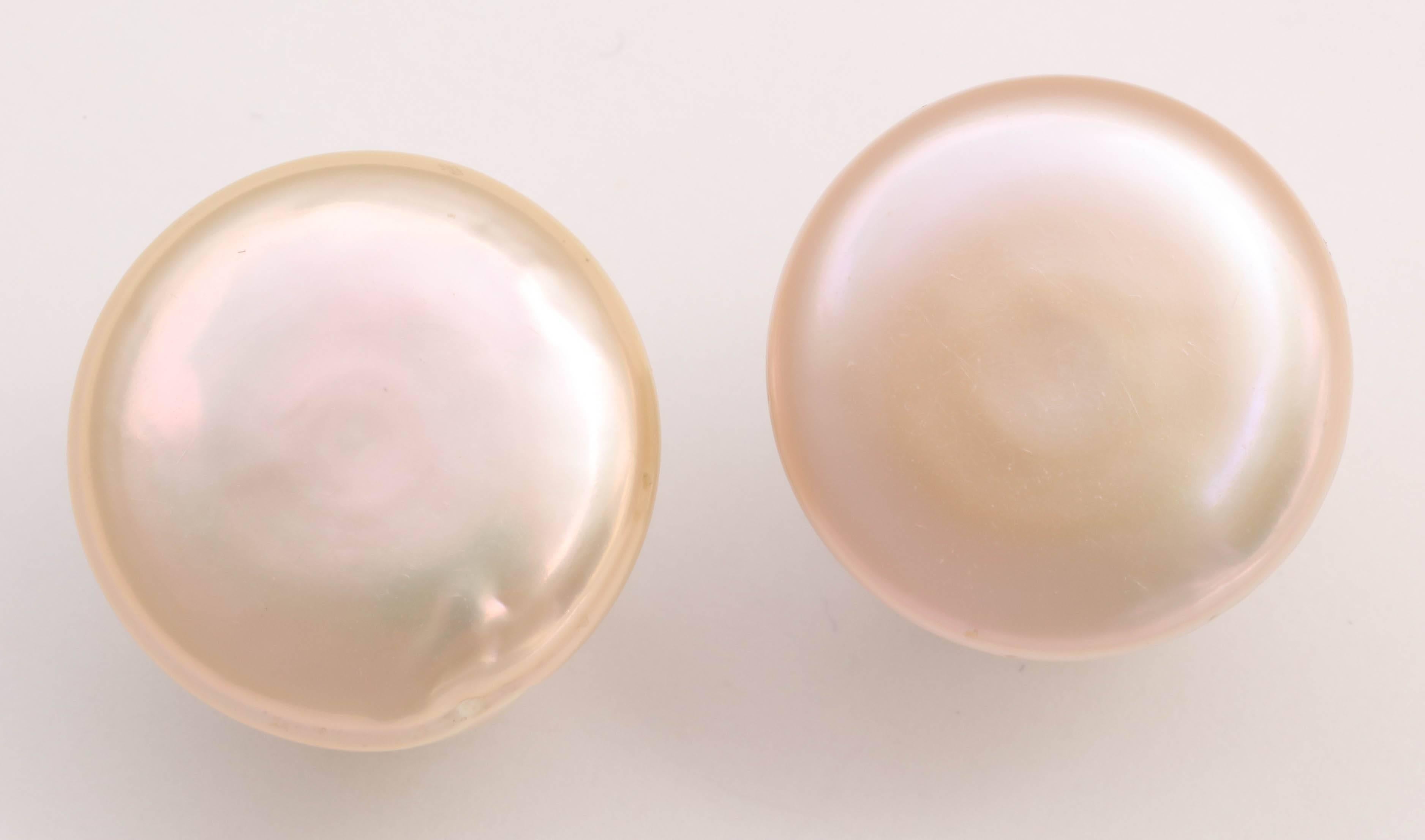 Gorgeous peachy-beige large button earrings with omega clip backs. Great for office wear, easily transferring to evening elegance. Can also be made with posts.