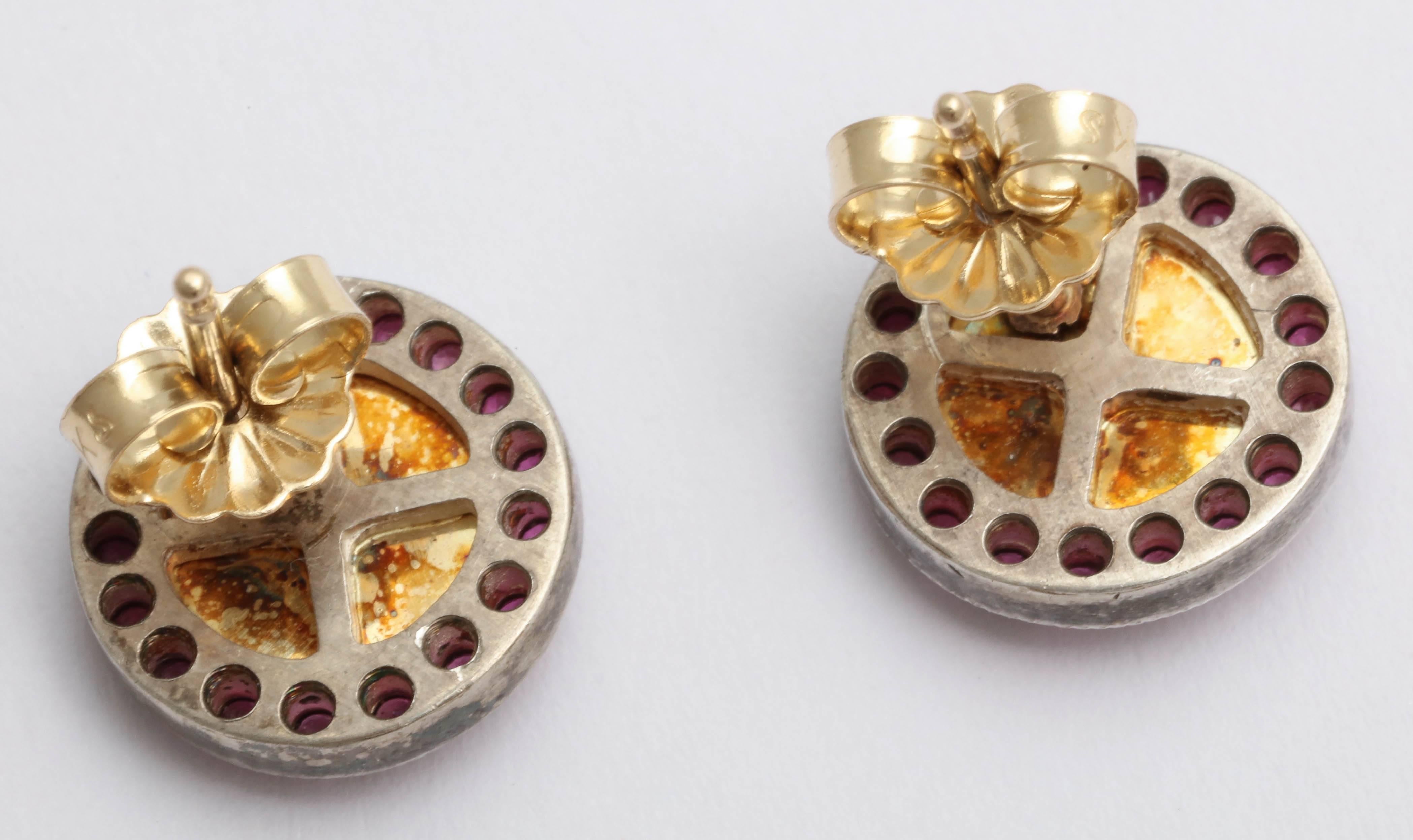 Foxy Ruby Silver Gold Stud Earrings In New Condition For Sale In TRYON, NC