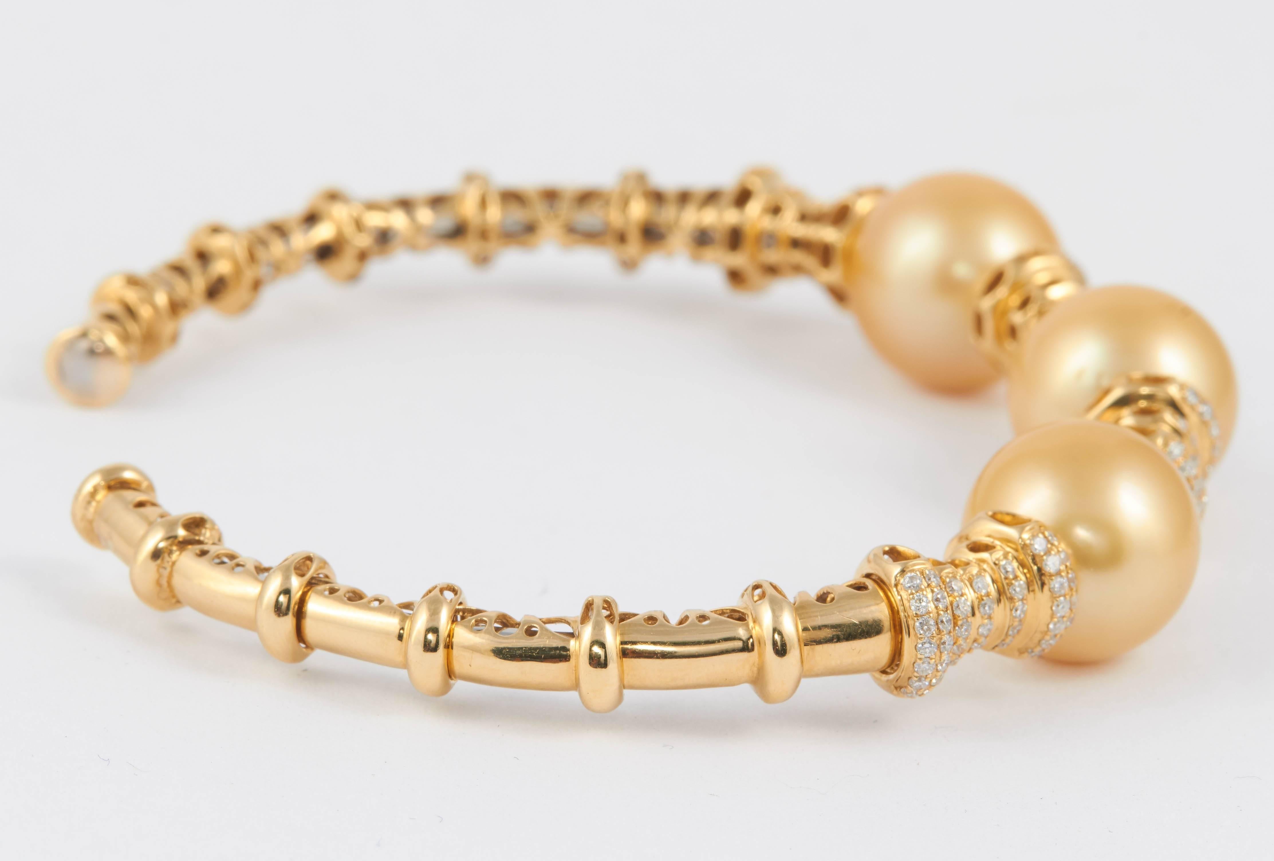 Golden South Sea Pearls Diamond Bangle Cuff Bracelet 1