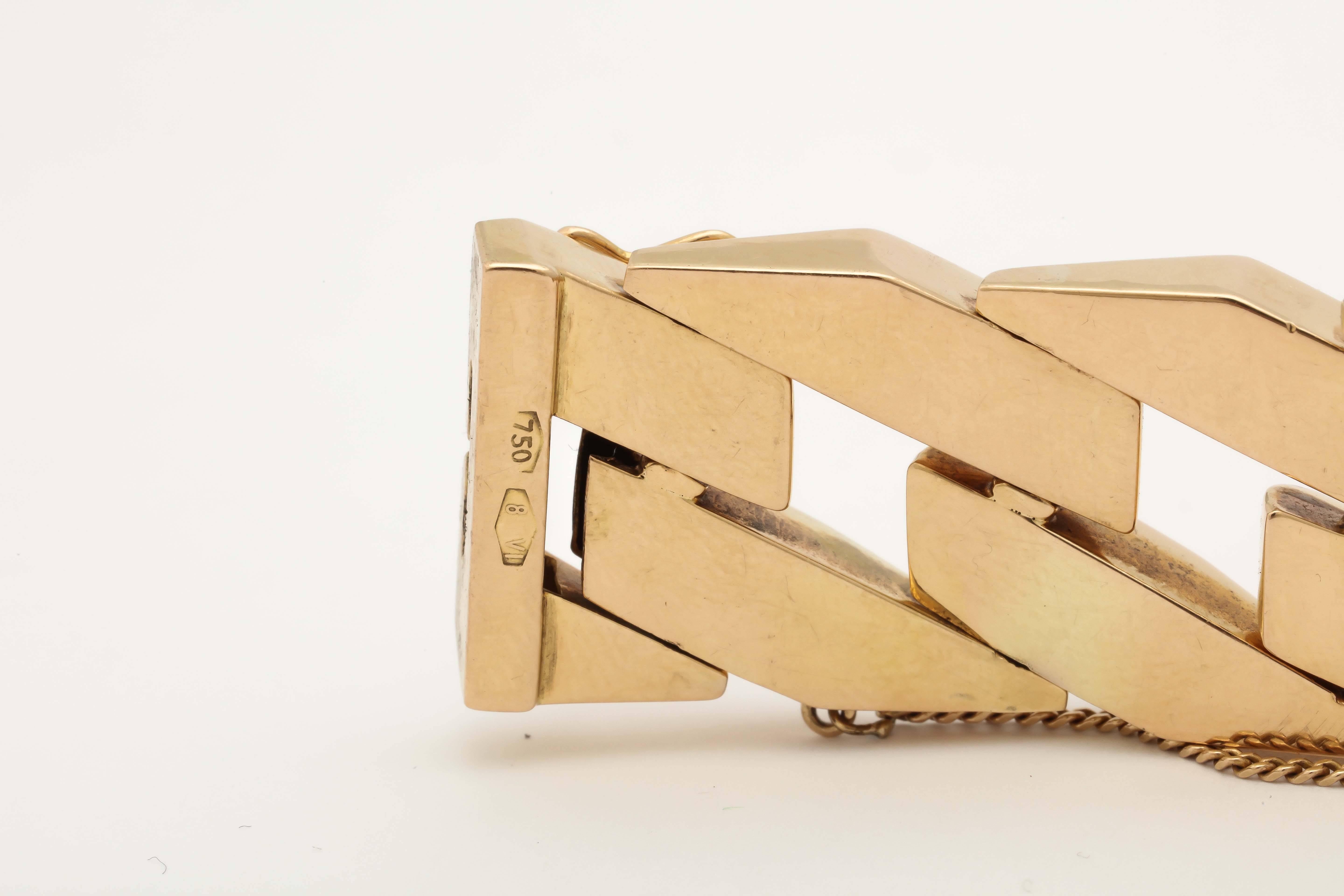 1960s Chunky High Polish Gold Jagged Open Link Flexible Bracelet In Good Condition In New York, NY