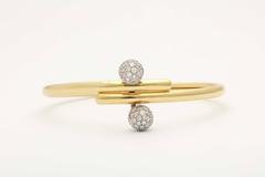 1980s Tiffany & Co. Elegant Diamond Gold Double Ball Cuff Bracelet