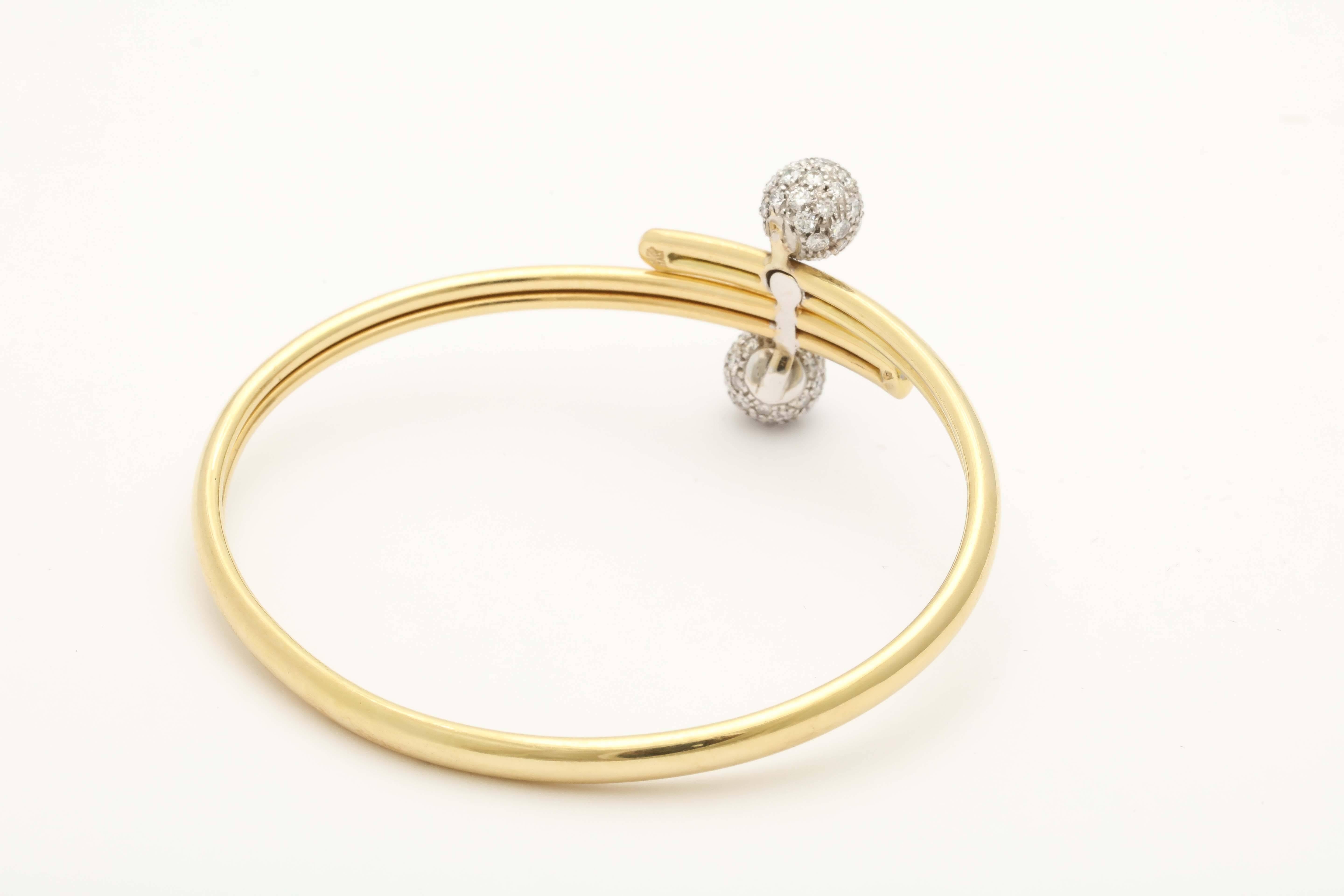 Women's 1980s Tiffany & Co. Elegant Diamond Gold Double Ball Cuff Bracelet