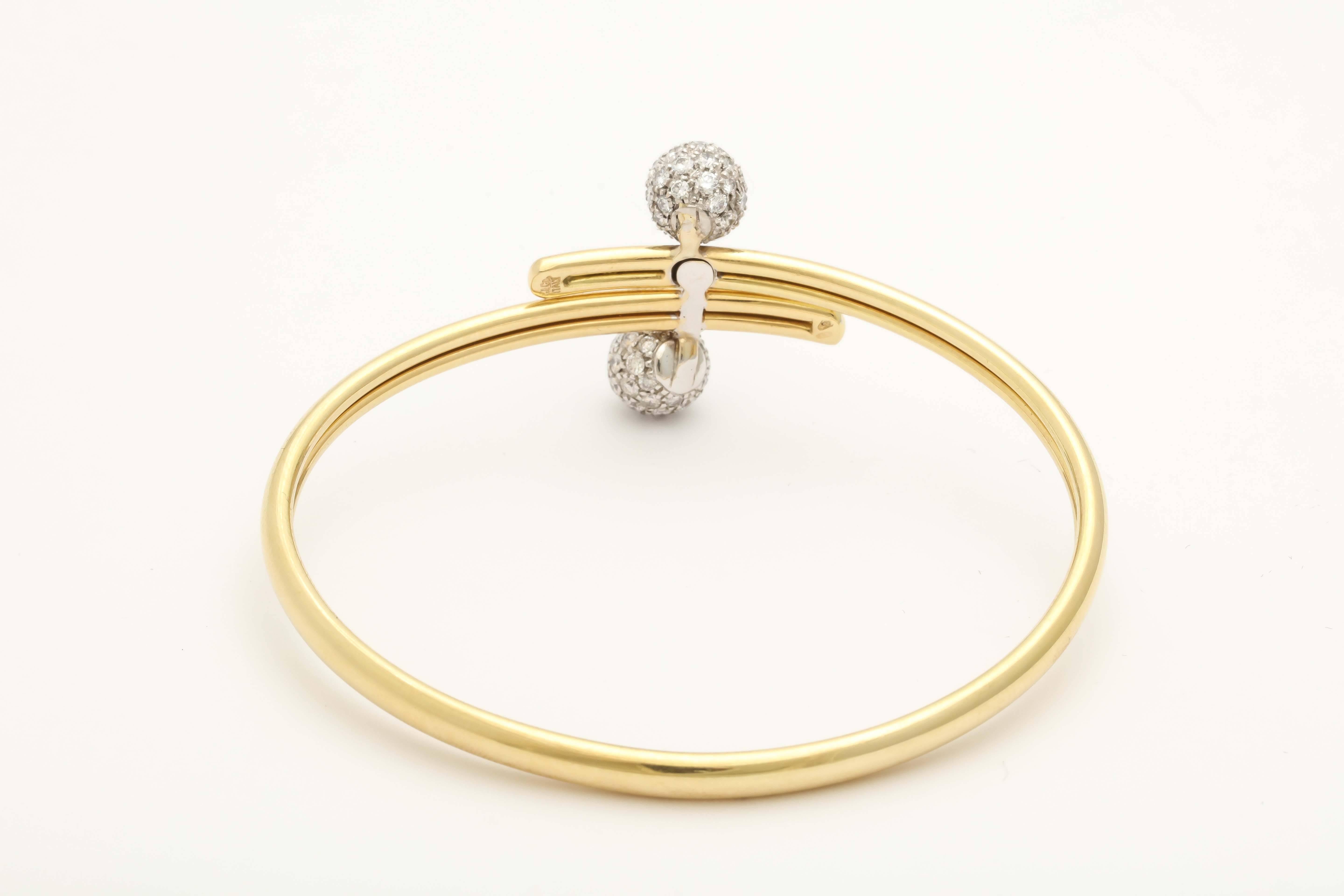 1980s Tiffany & Co. Elegant Diamond Gold Double Ball Cuff Bracelet 1