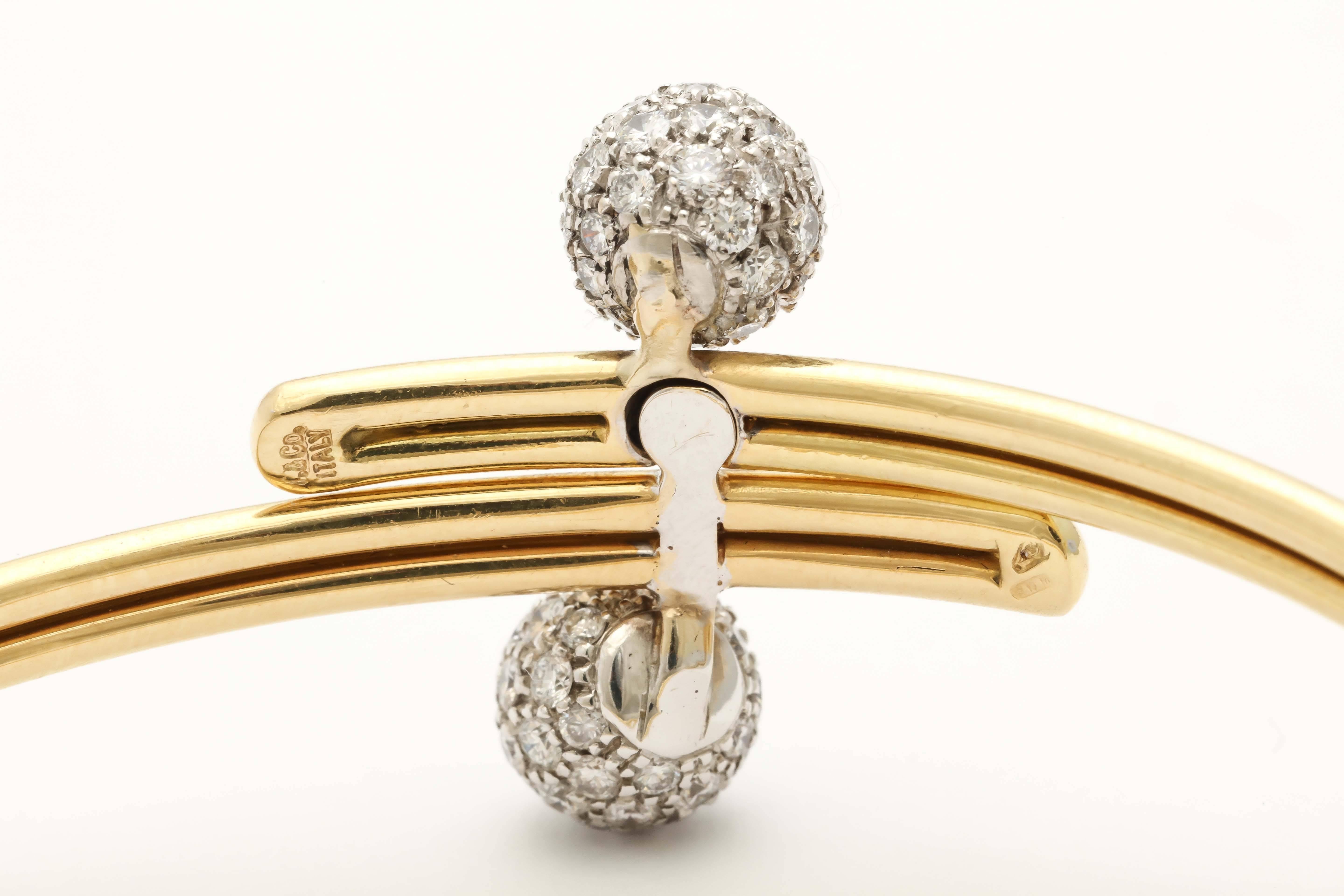 1980s Tiffany & Co. Elegant Diamond Gold Double Ball Cuff Bracelet 2