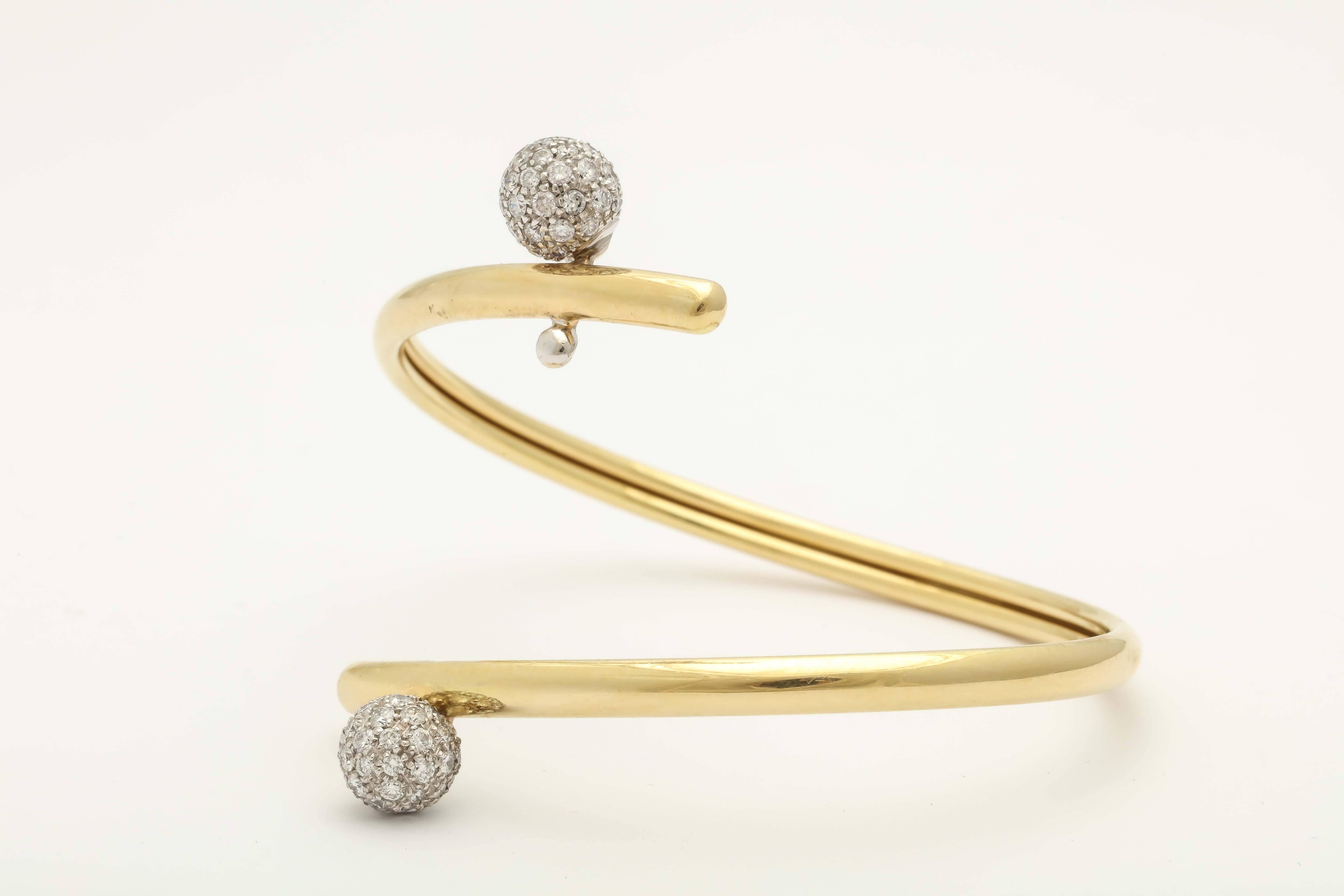 1980s Tiffany & Co. Elegant Diamond Gold Double Ball Cuff Bracelet 3