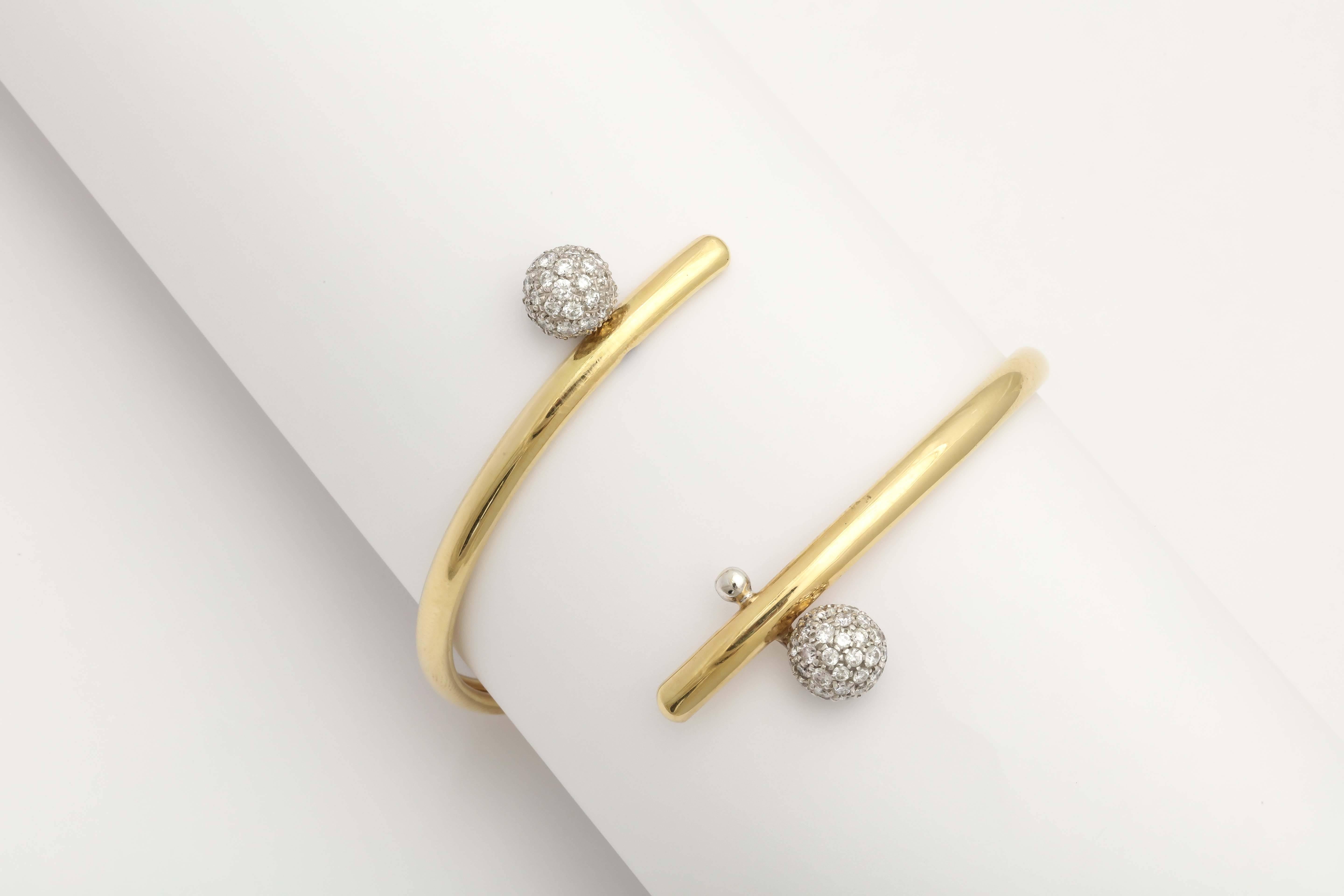 1980s Tiffany & Co. Elegant Diamond Gold Double Ball Cuff Bracelet 4