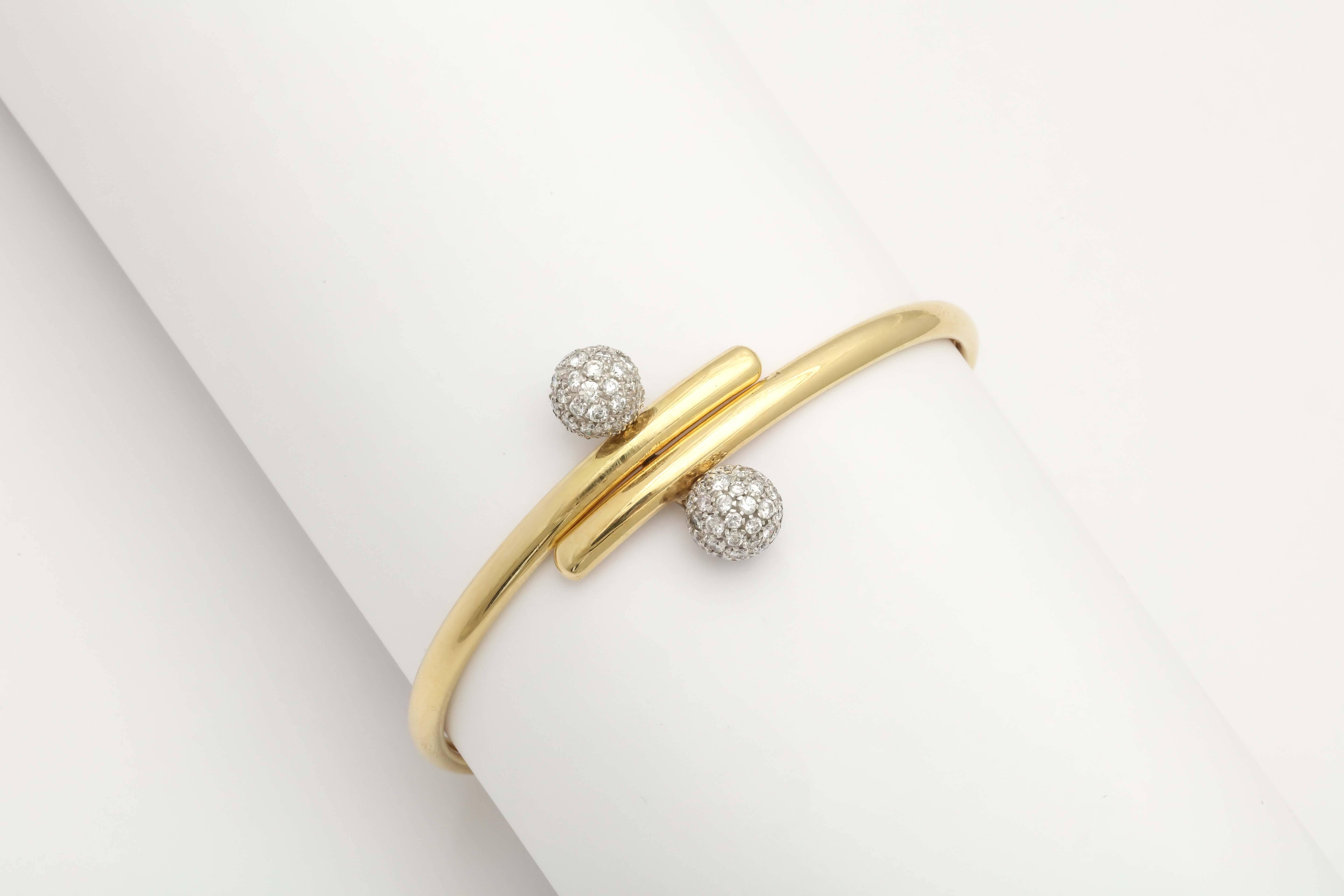 1980s Tiffany & Co. Elegant Diamond Gold Double Ball Cuff Bracelet 5