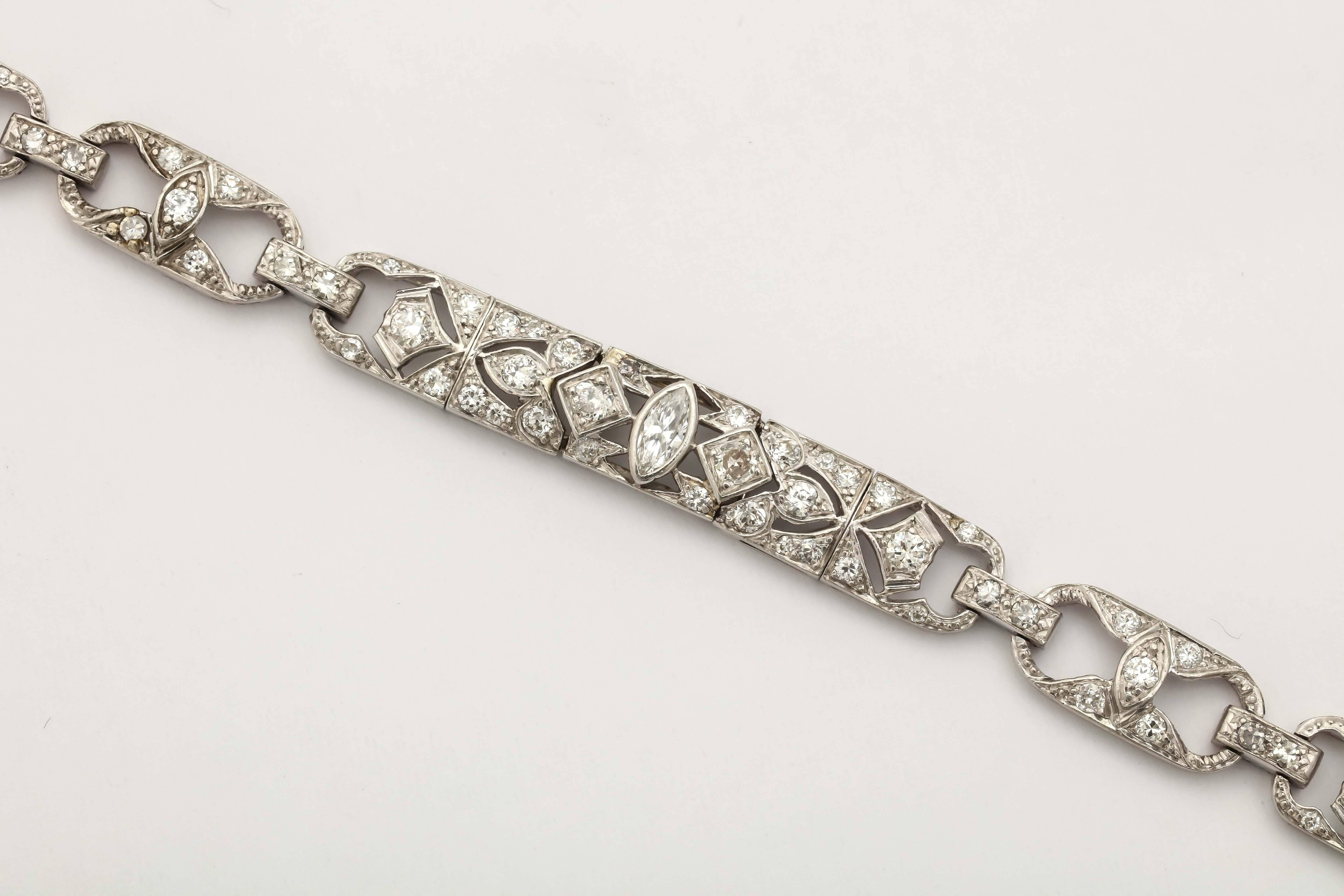 Women's Art Deco Elegant Diamonds Platinum Flexible Open Design Link Bracelet