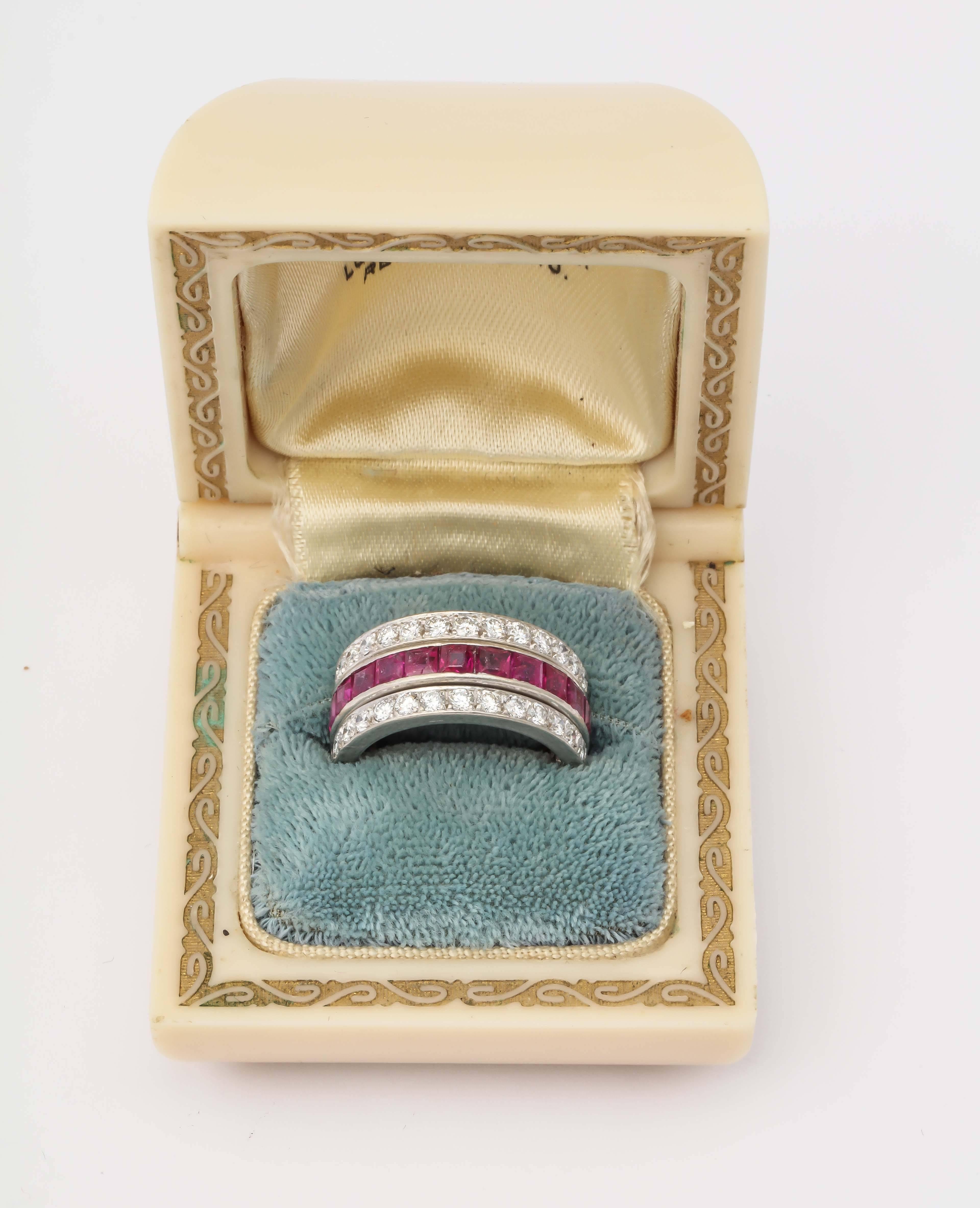 Women's Art Deco Platinum Square Cut Ruby Sapphire With Diamonds Flip Ring