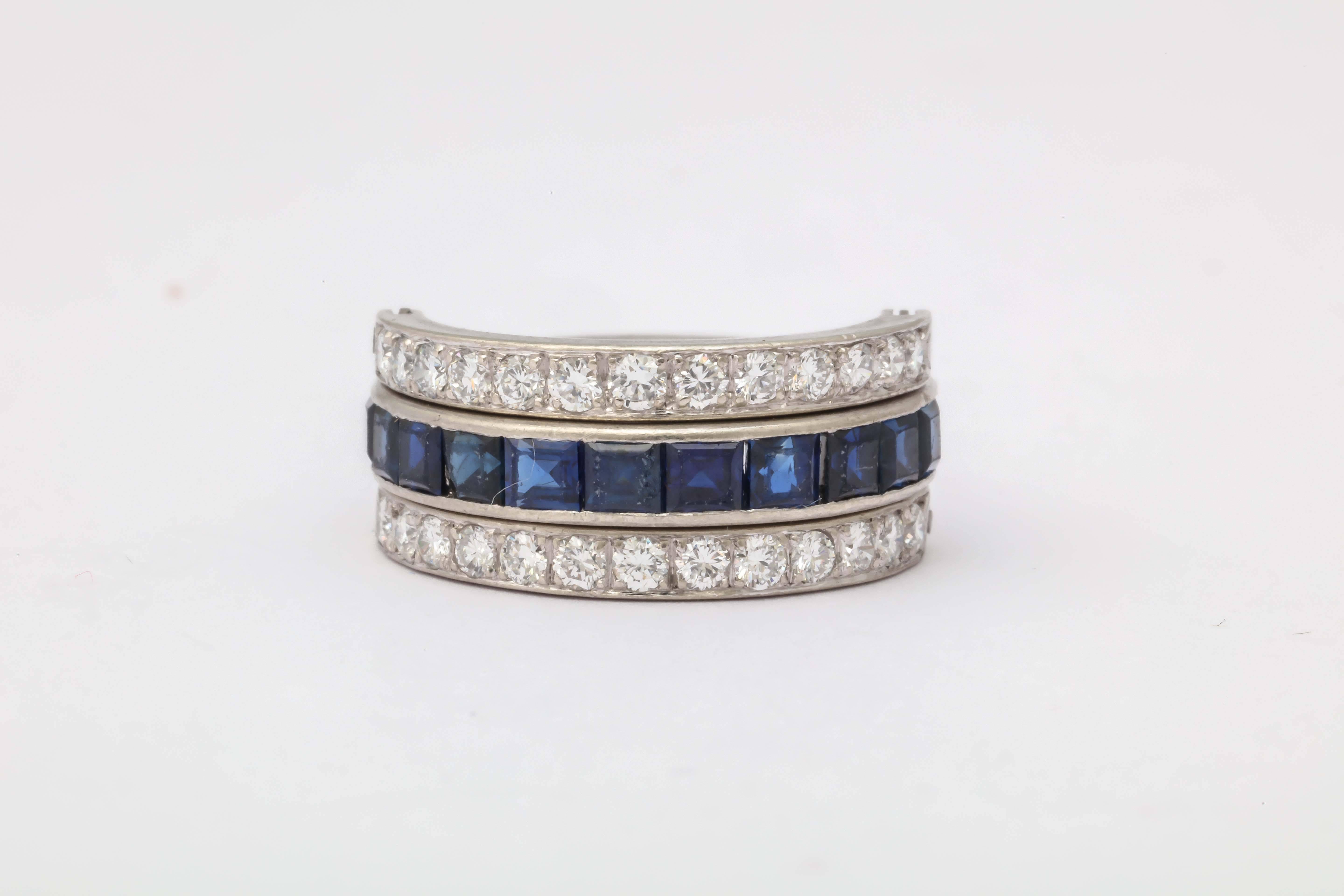 Art Deco Platinum Square Cut Ruby Sapphire With Diamonds Flip Ring 3
