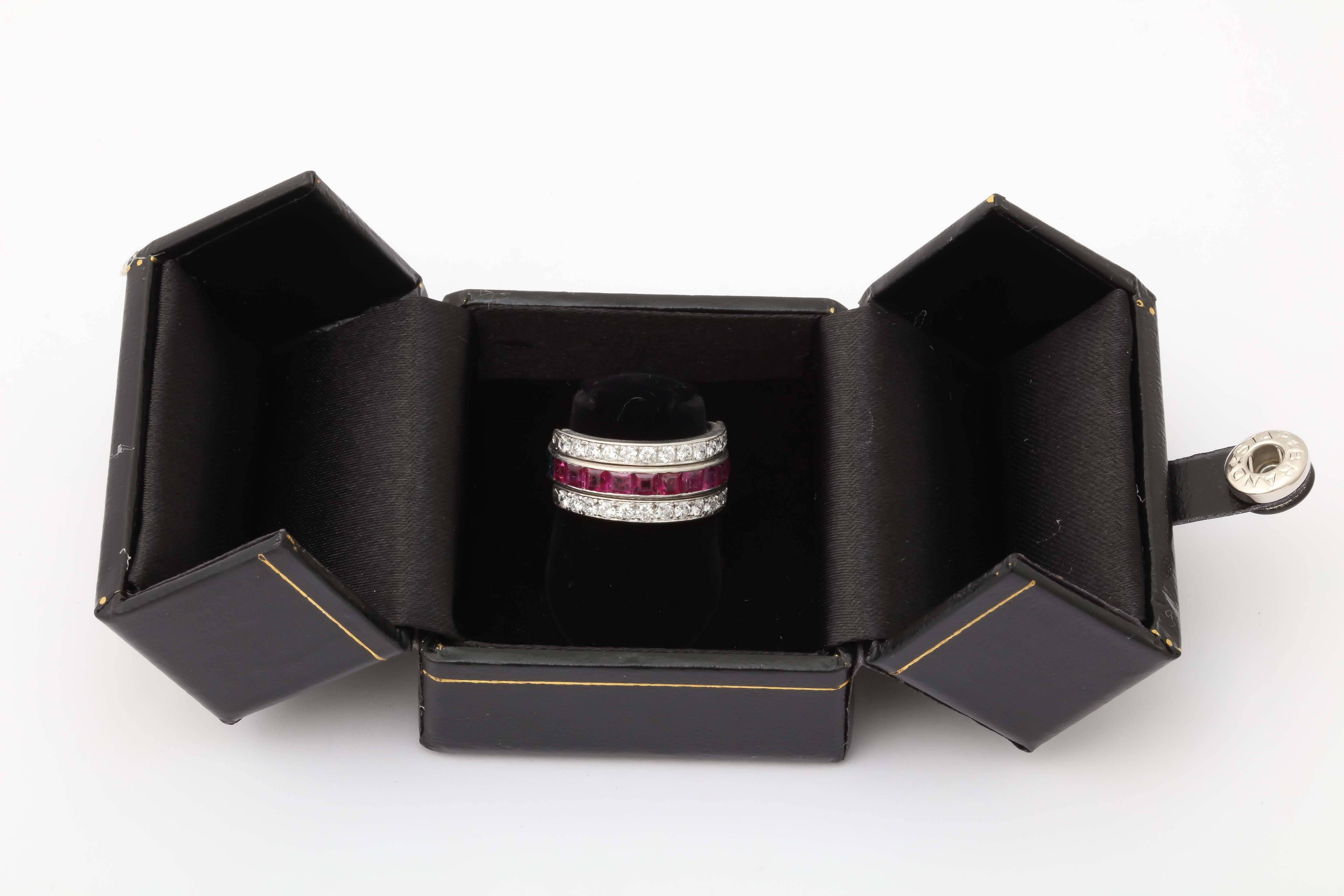 Art Deco Platinum Square Cut Ruby Sapphire With Diamonds Flip Ring 5