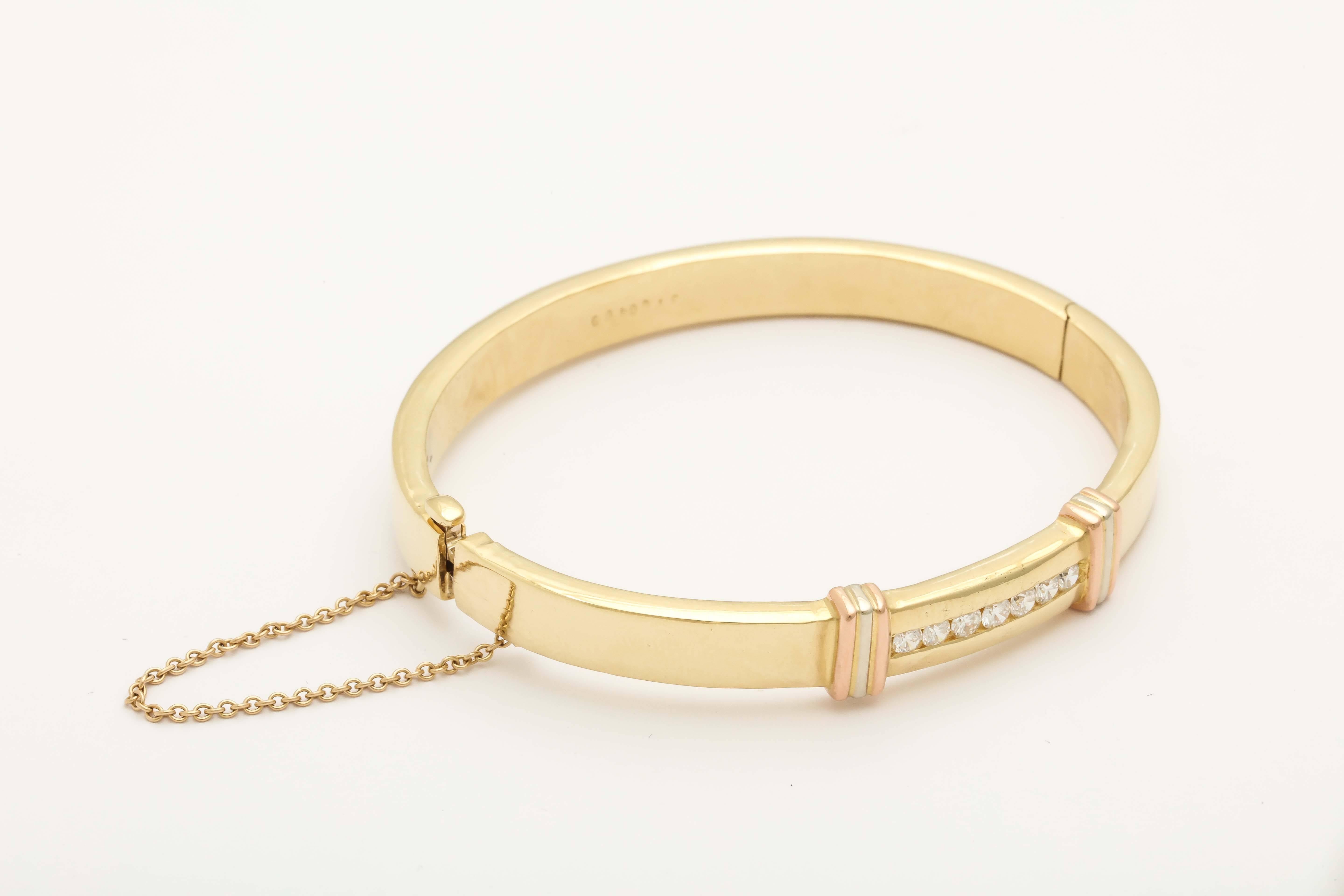 Women's 1980s Cartier New York Diamond Gold Hinged Bangle Bracelet