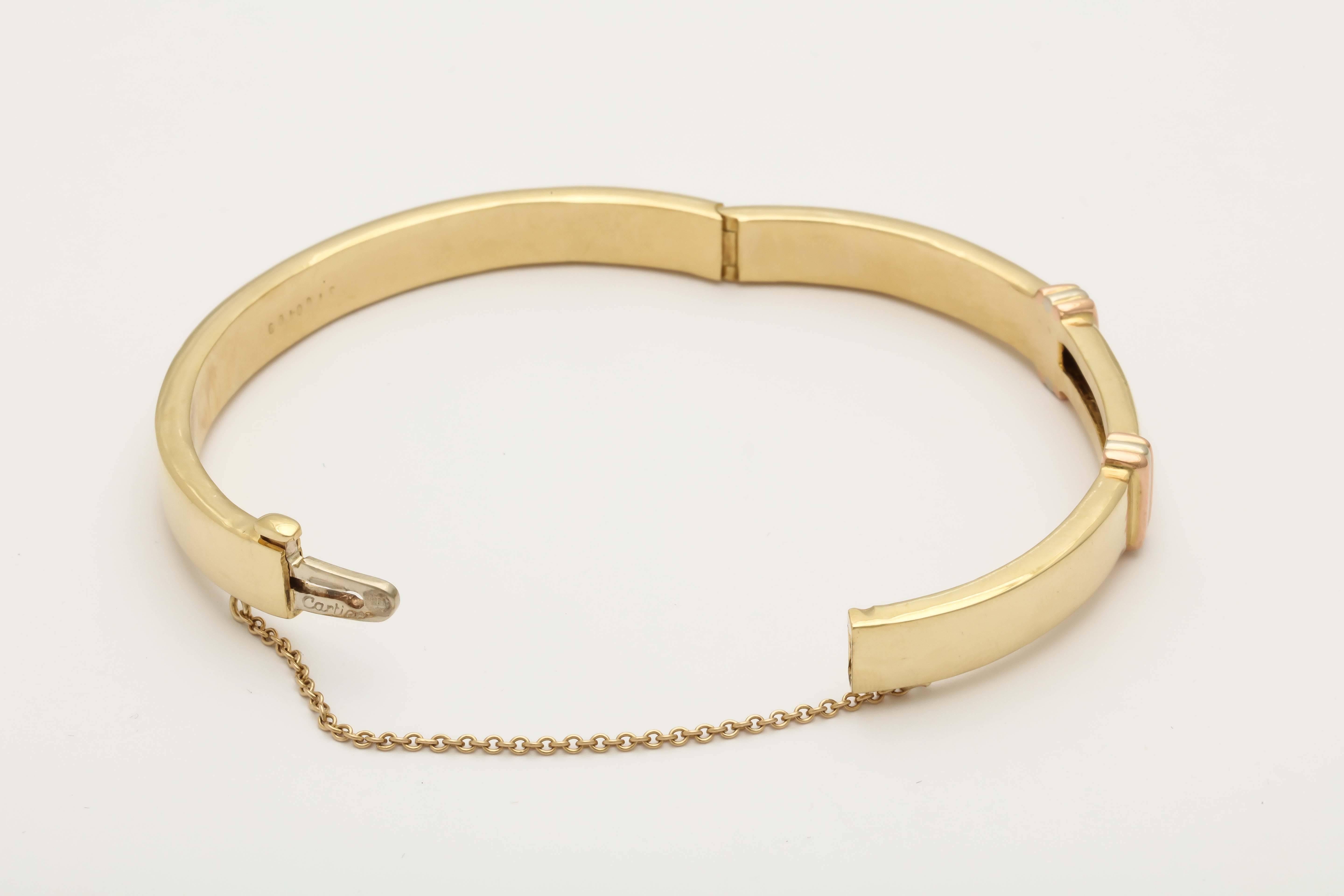 1980s Cartier New York Diamond Gold Hinged Bangle Bracelet 1