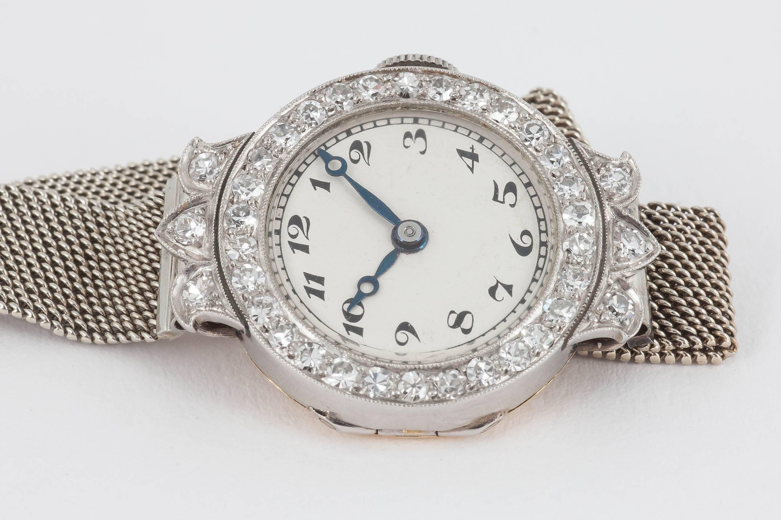 Goldsmiths and Silversmiths Ladies Yellow White Gold Diamond Evening Wristwatch In New Condition In London, GB