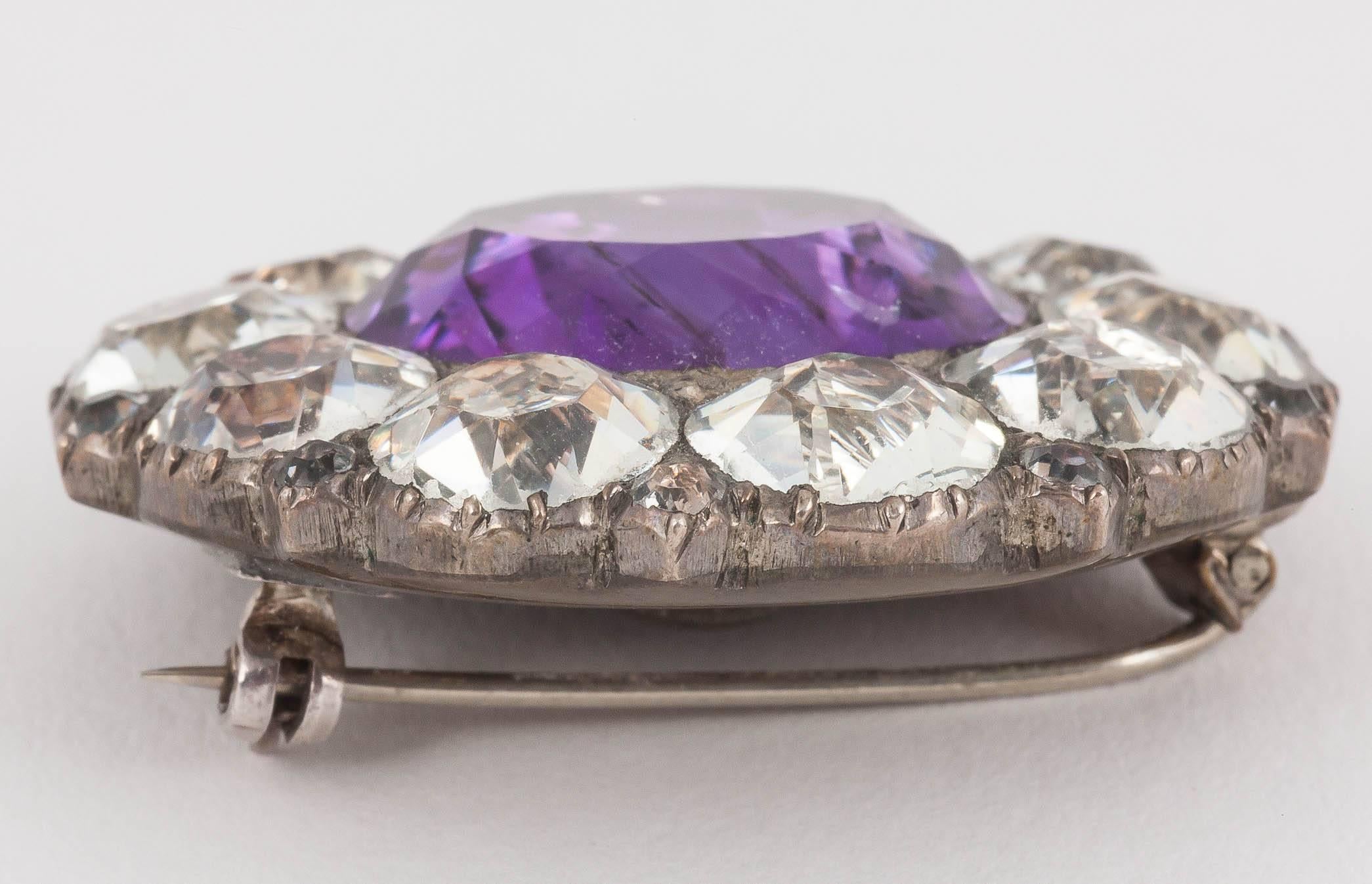 George III 1820s English Real Amethyst and White Paste Brooch 