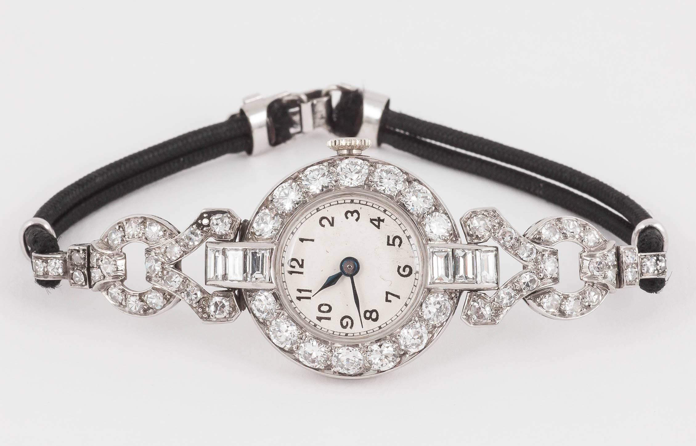Art Deco Tissot Ladies Platinum Diamond Evening Wristwatch