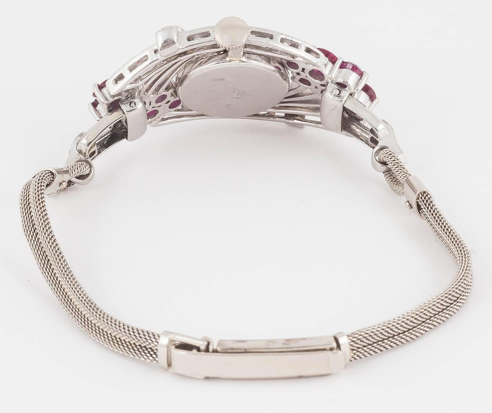 Asprey & Co. Ladies White Gold Diamond Ruby Evening Wristwatch In Excellent Condition In London, GB