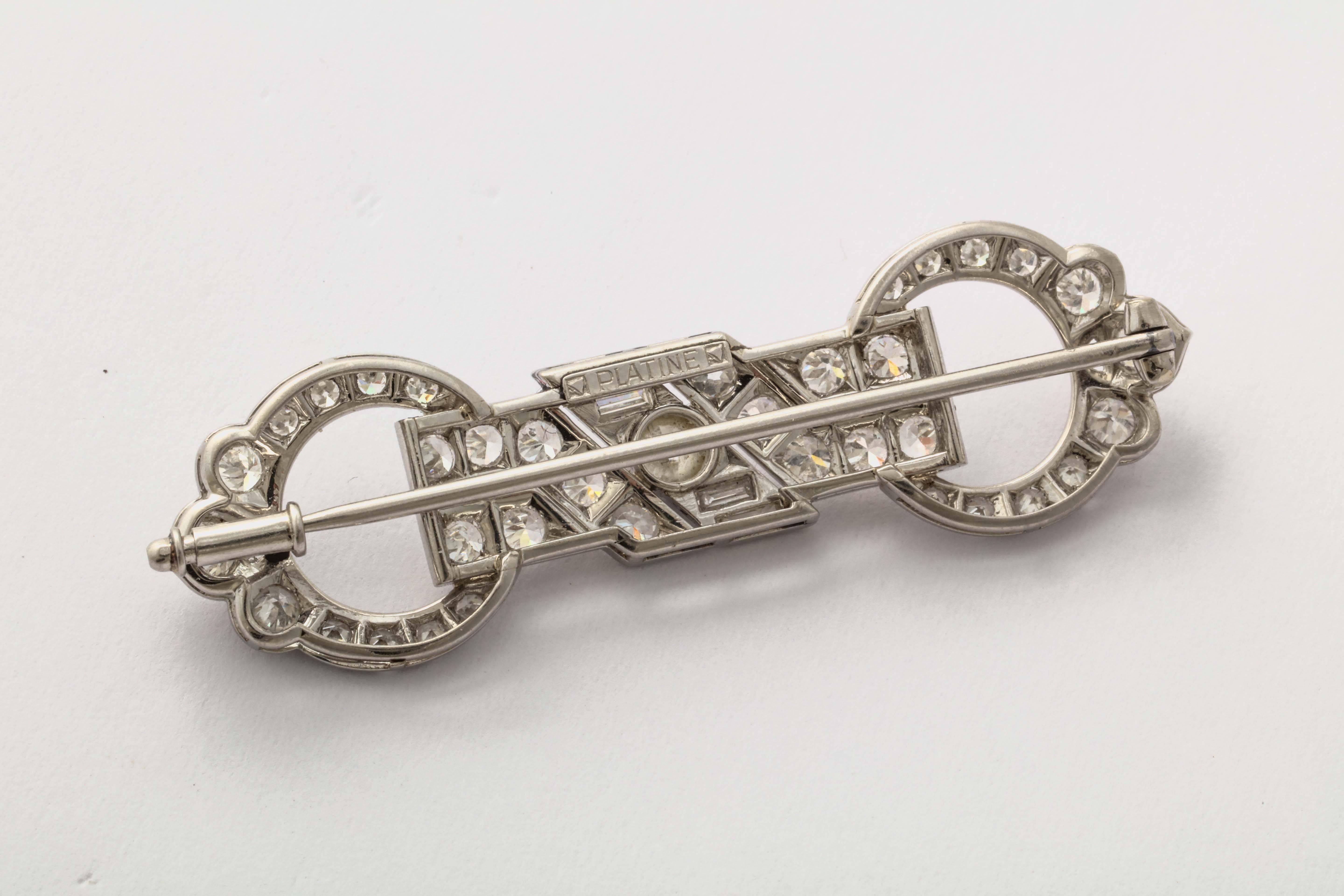 Women's Art Deco Diamond Platinum Brooch  For Sale