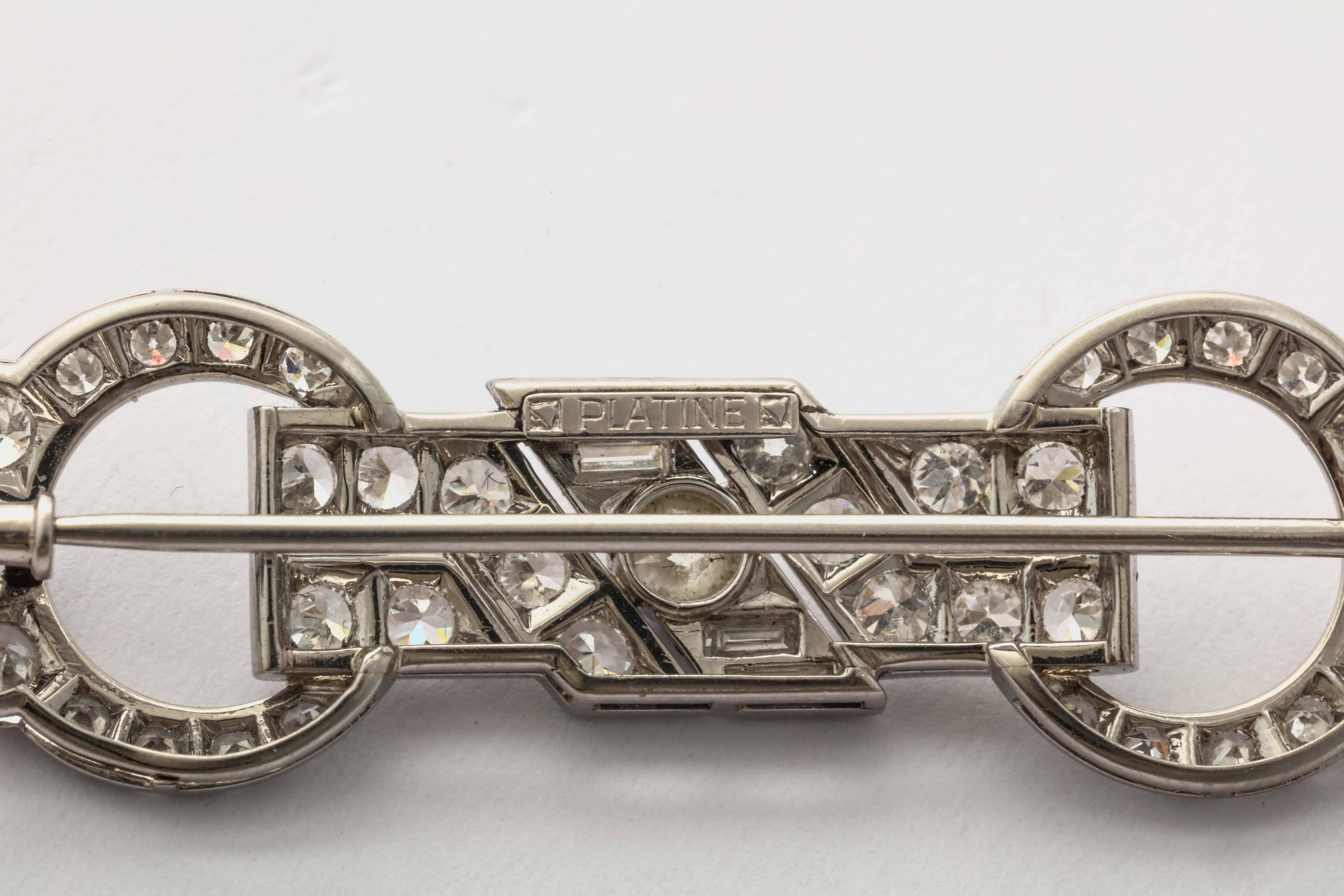 Art Deco Diamond Platinum Brooch  For Sale 1