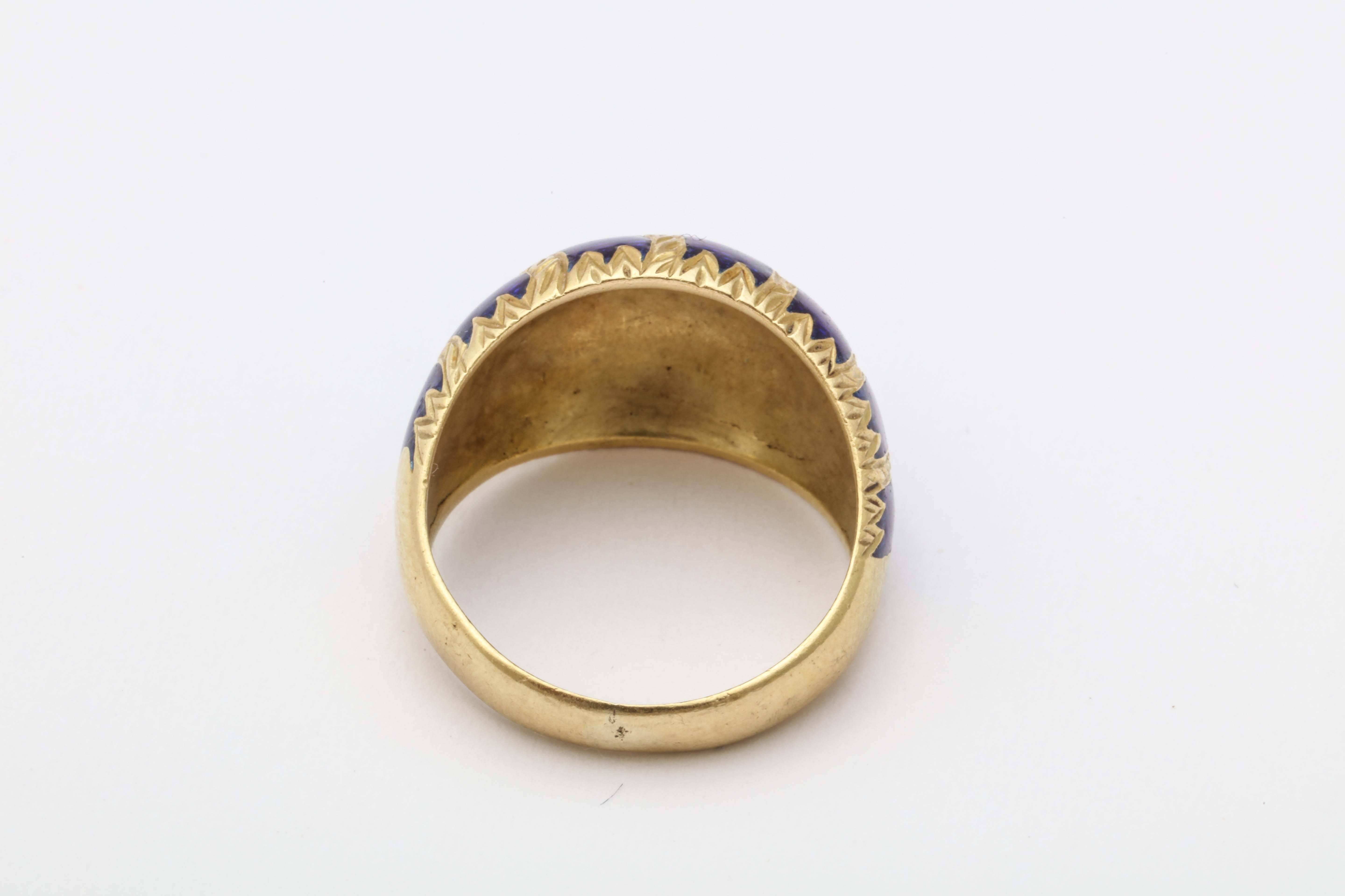 Women's Blue Enamel Gold Dome Ring  For Sale