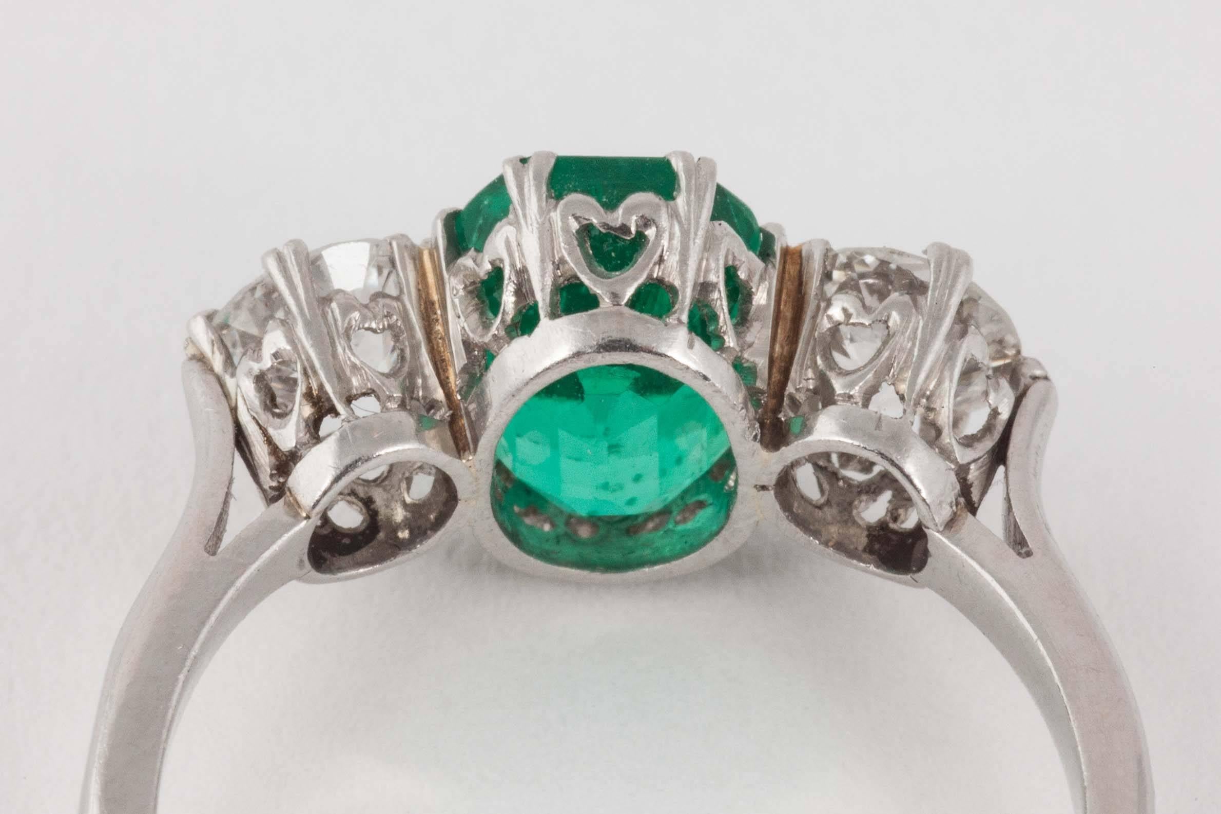 Women's Rare Russian Origin Emerald Diamond Platinum Ring For Sale