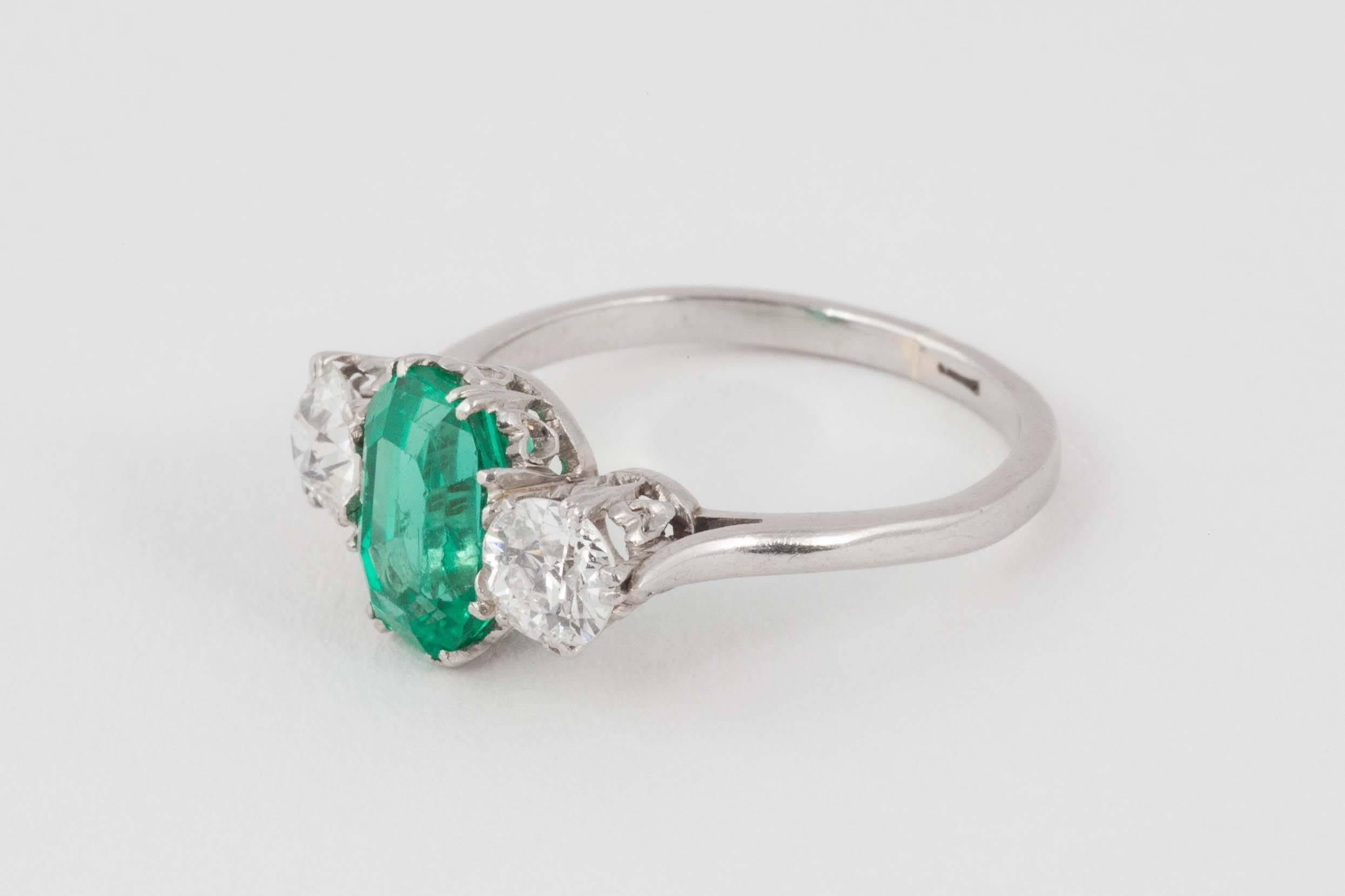 Rare Russian Origin Emerald Diamond Platinum Ring For Sale 1