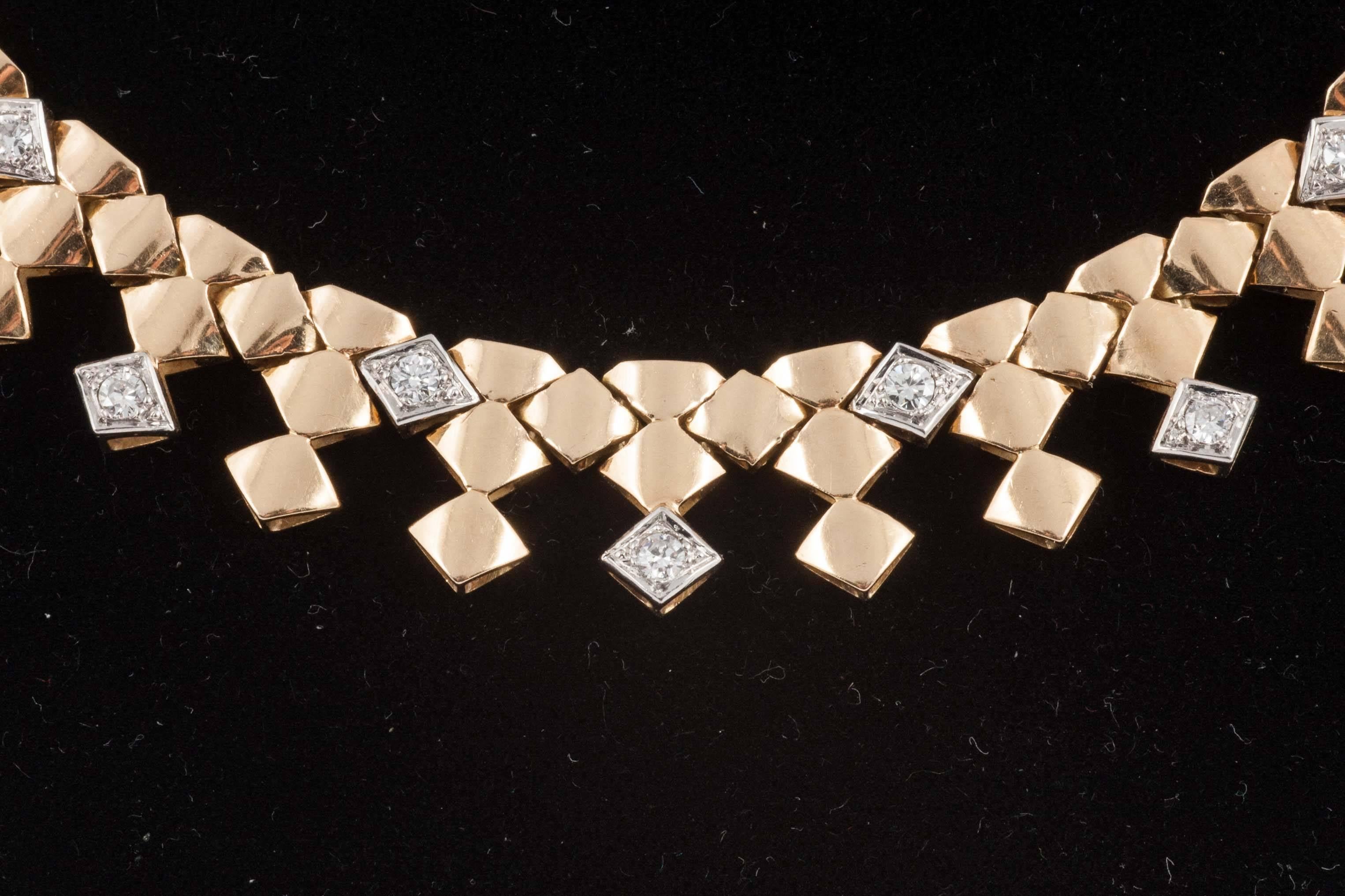 18ct Gold necklace inlaid with small Diamonds with Platinum setting