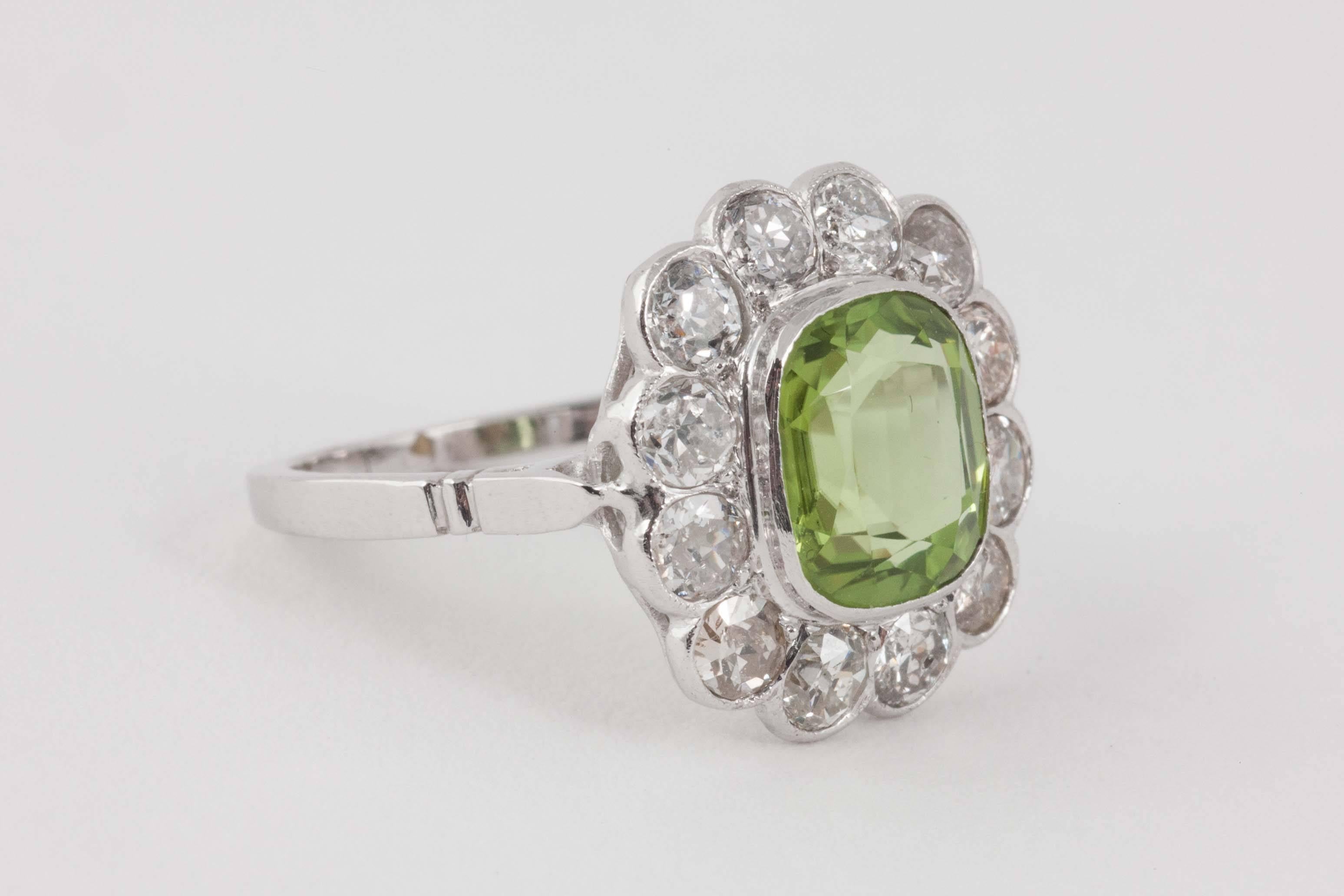 Edwardian cluster ring set with Peridot and Diamonds 

Finger size L1/2