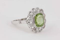 Edwardian Peridot Diamond Gold Platinum Ring