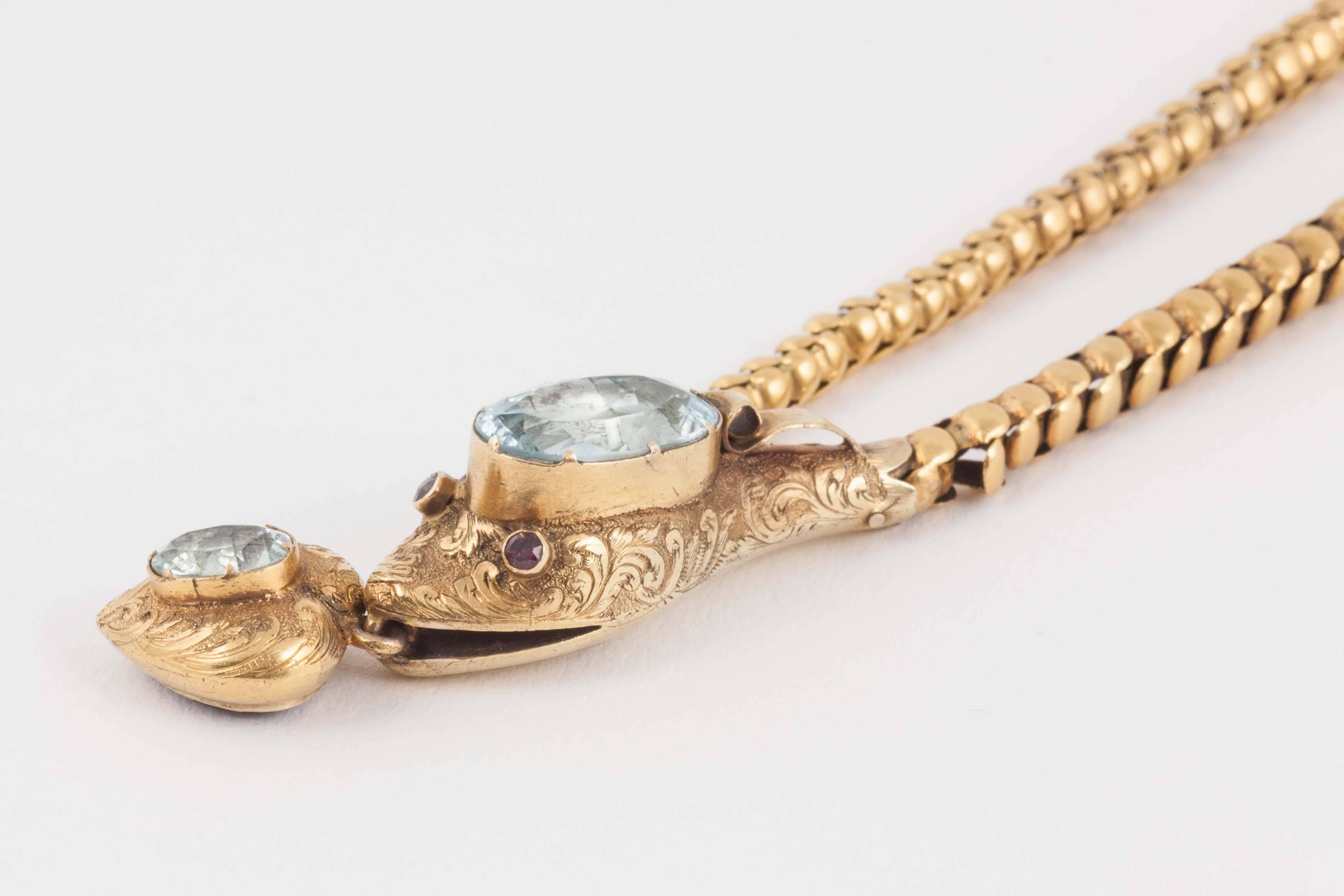 Women's Victorian Aquamarine Gold Serpent Necklace For Sale