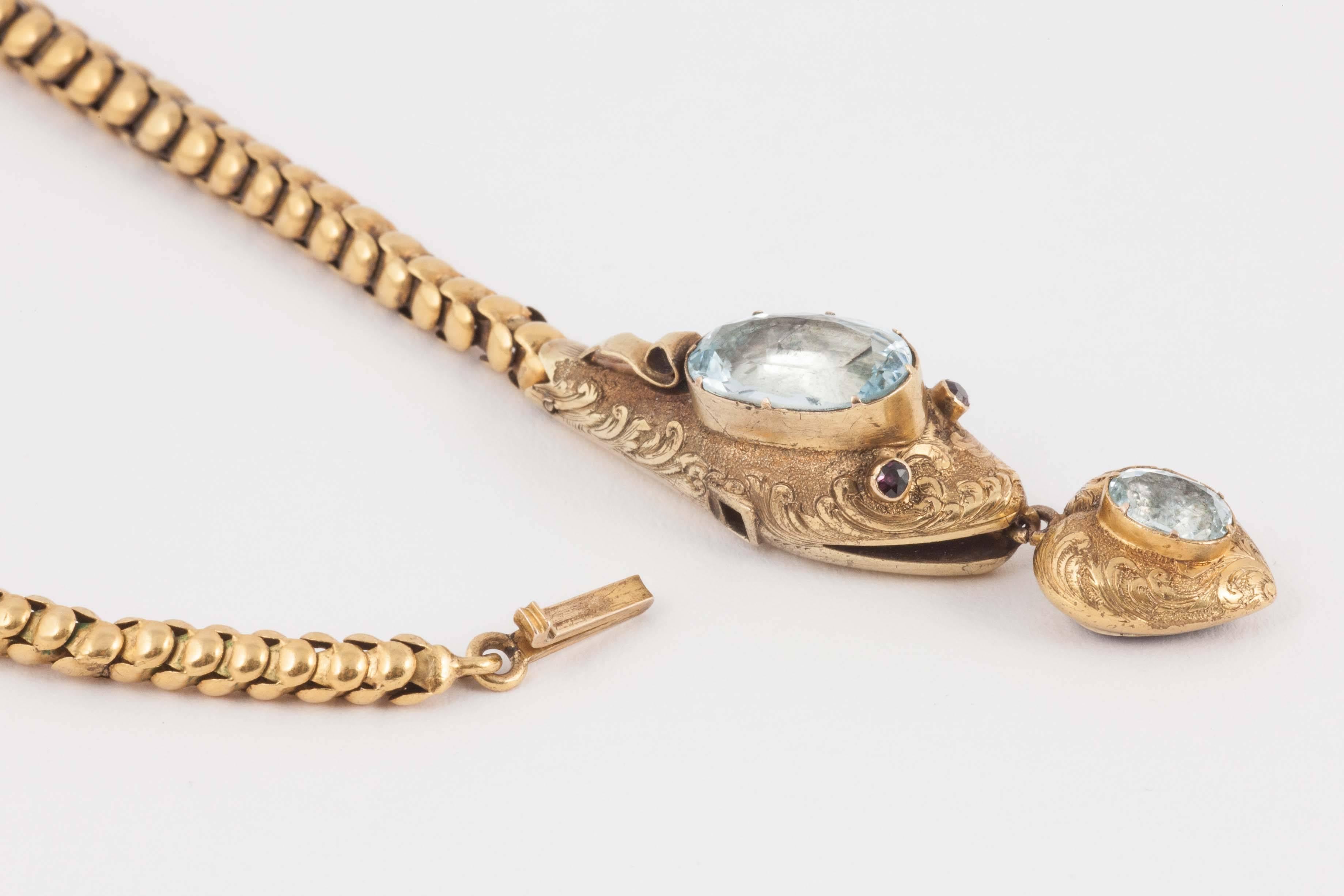 Victorian Aquamarine Gold Serpent Necklace For Sale 1