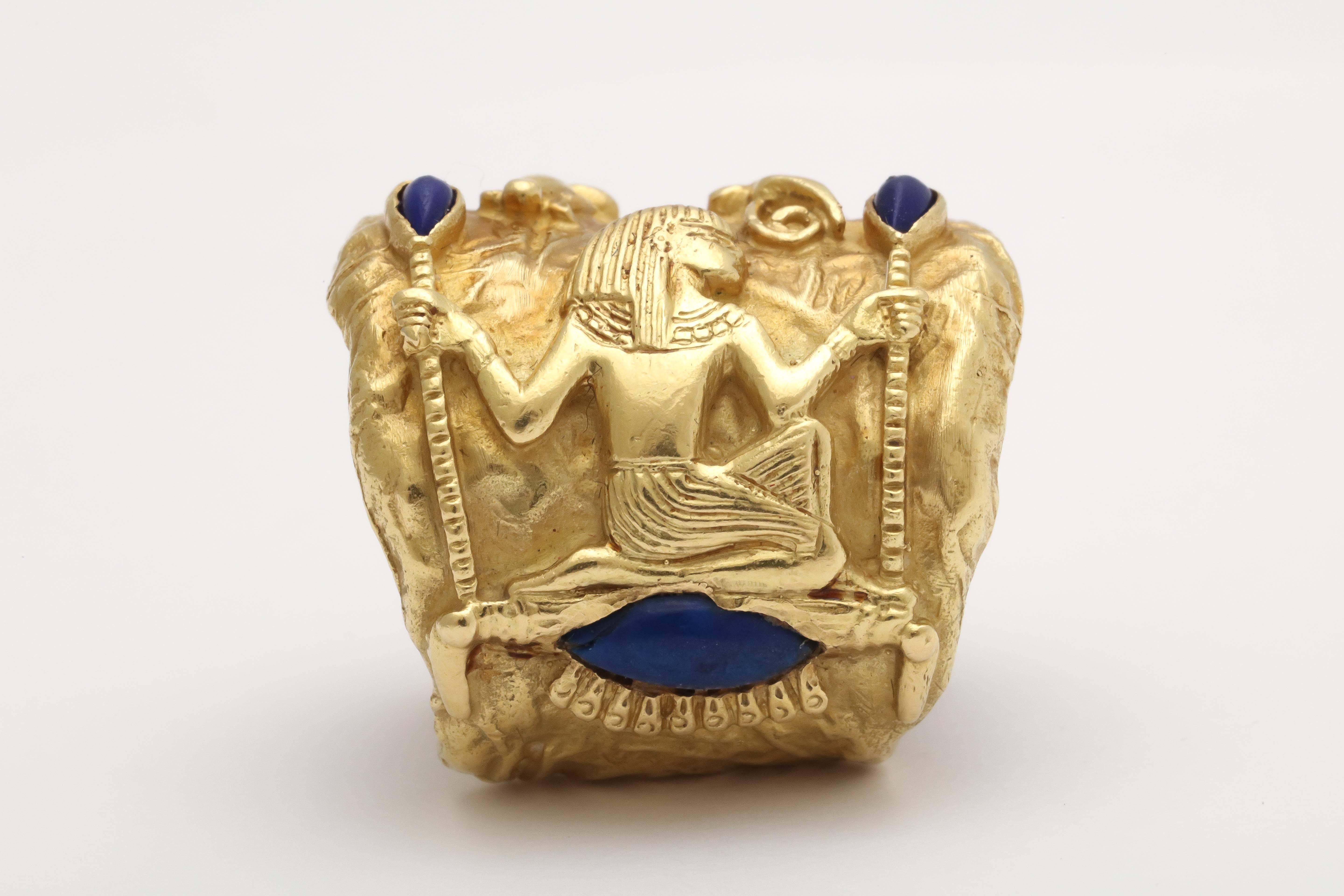 Egyptian Revival Egyptian Lapis Lazuli Gold Band