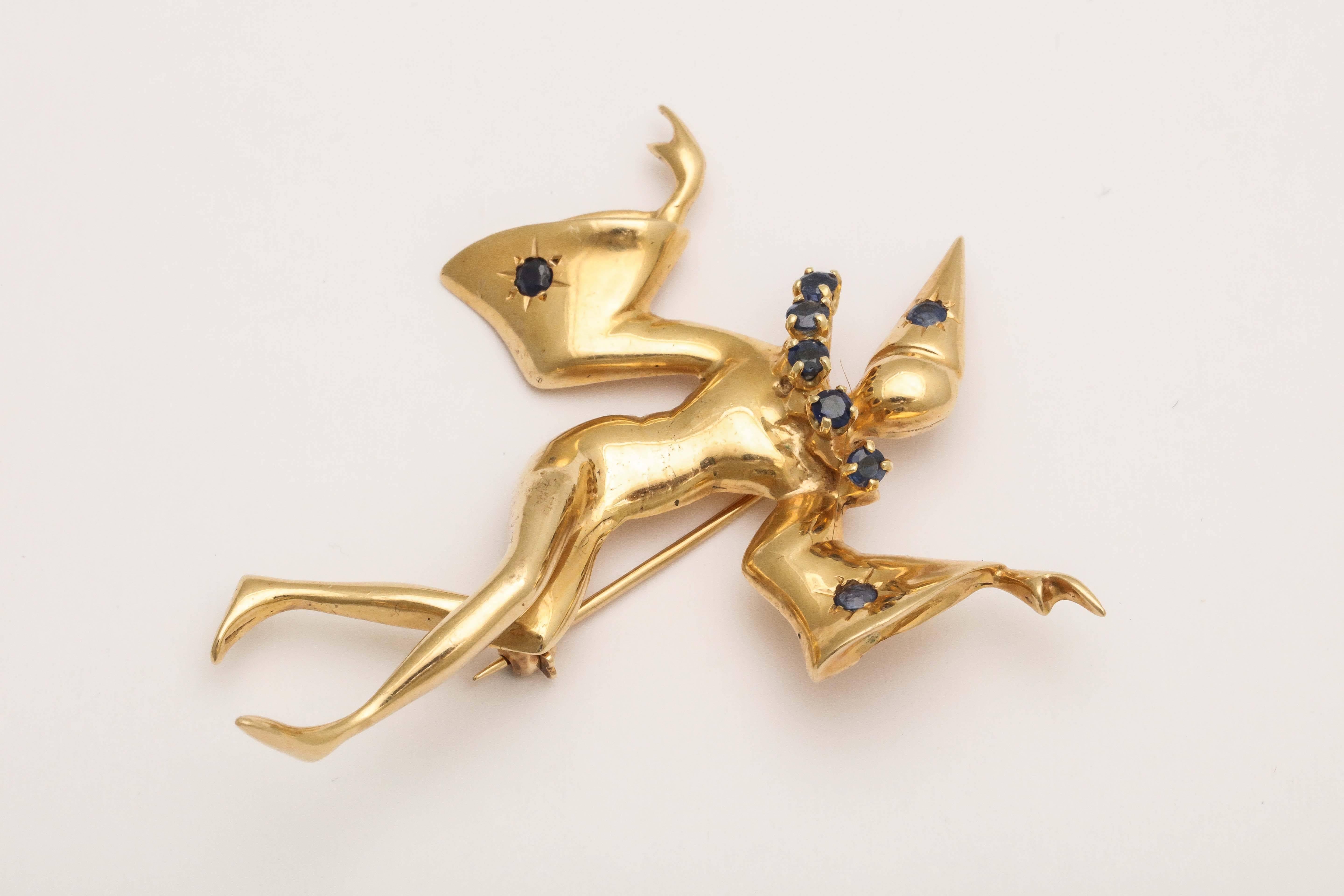 Art Deco Sapphire Gold Harlequin Brooch 