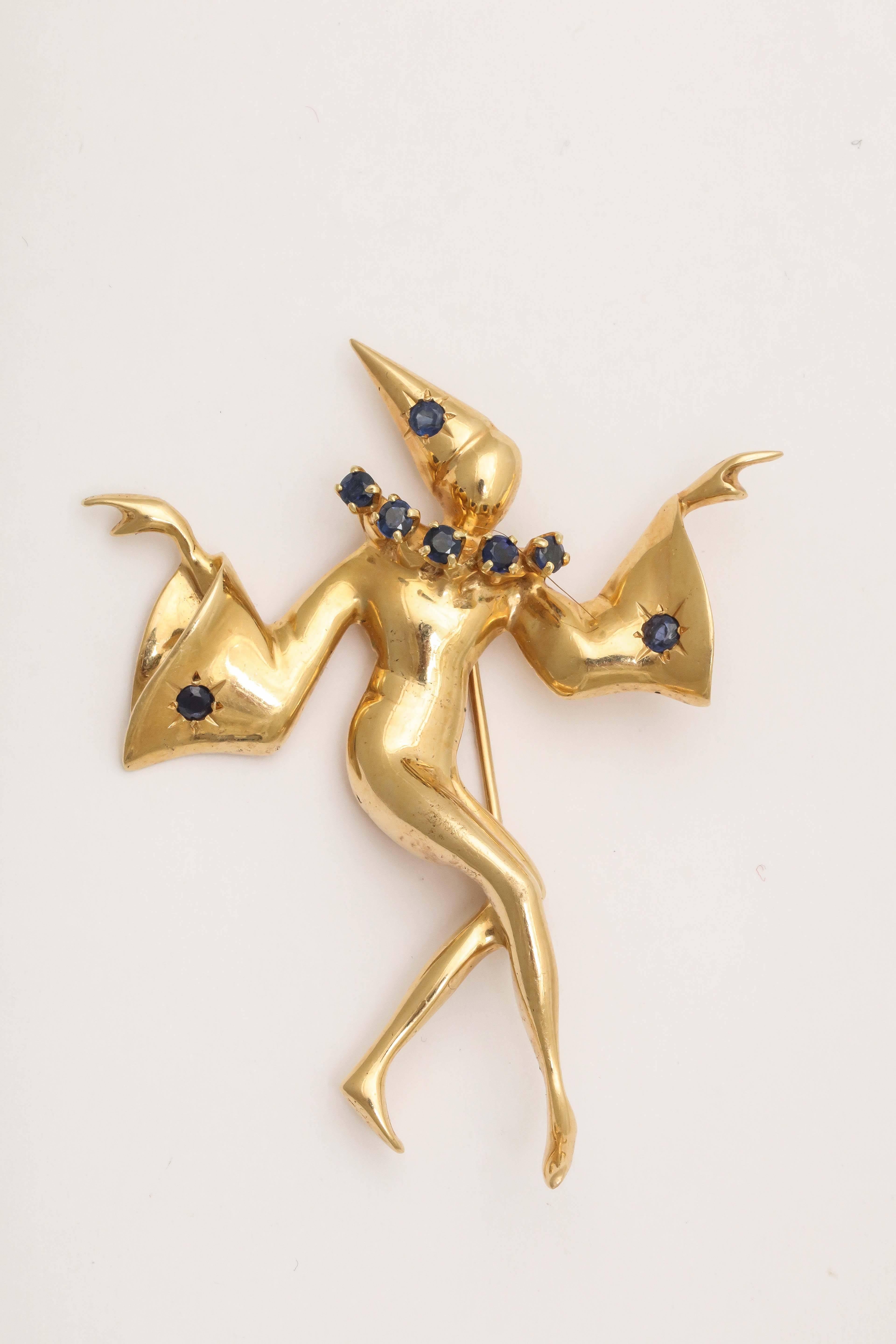 Sapphire Gold Harlequin Brooch  In Excellent Condition In New York, NY