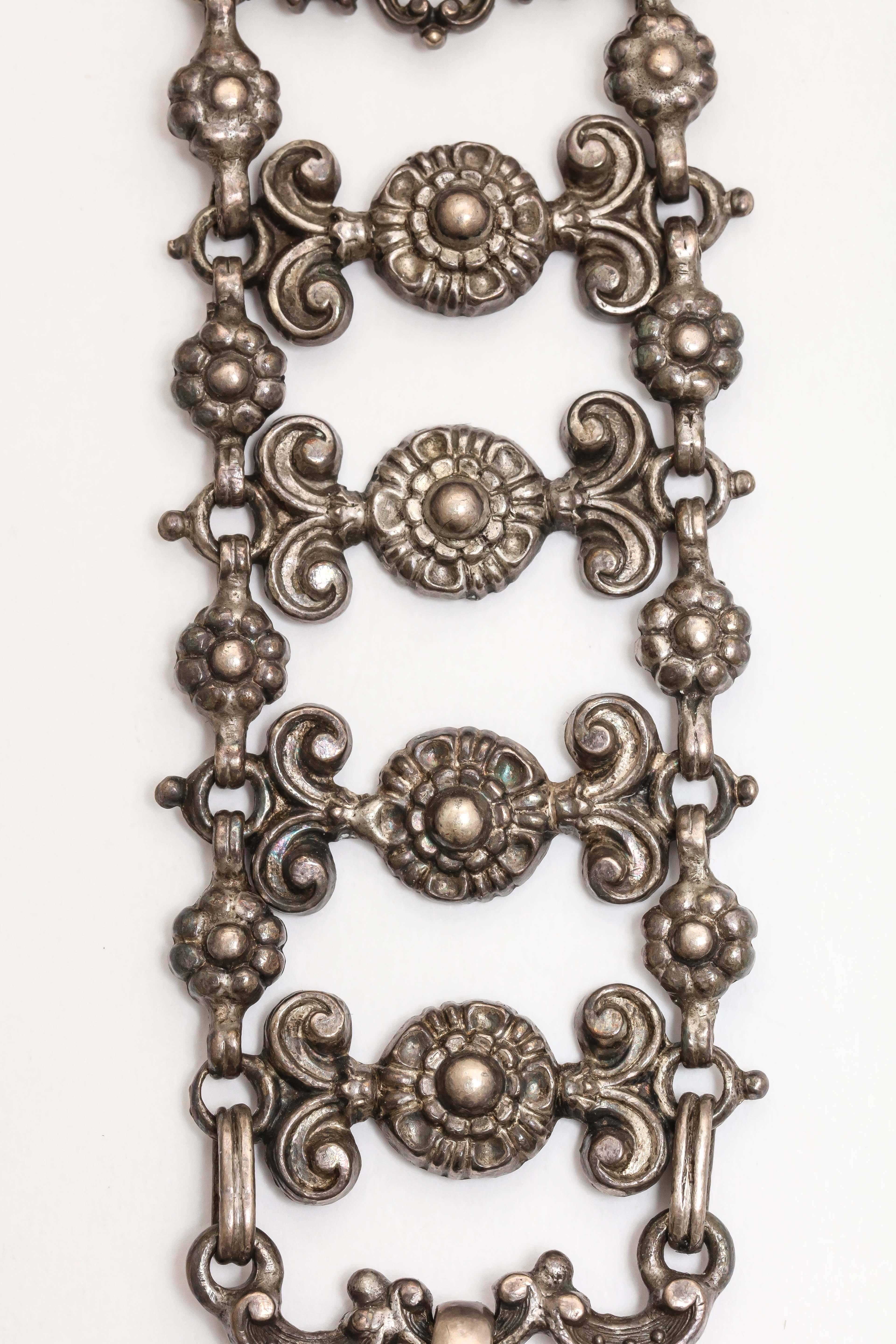 Antique Victorian Roman Revival Silver Filigree Necklace   In Excellent Condition In New York, NY