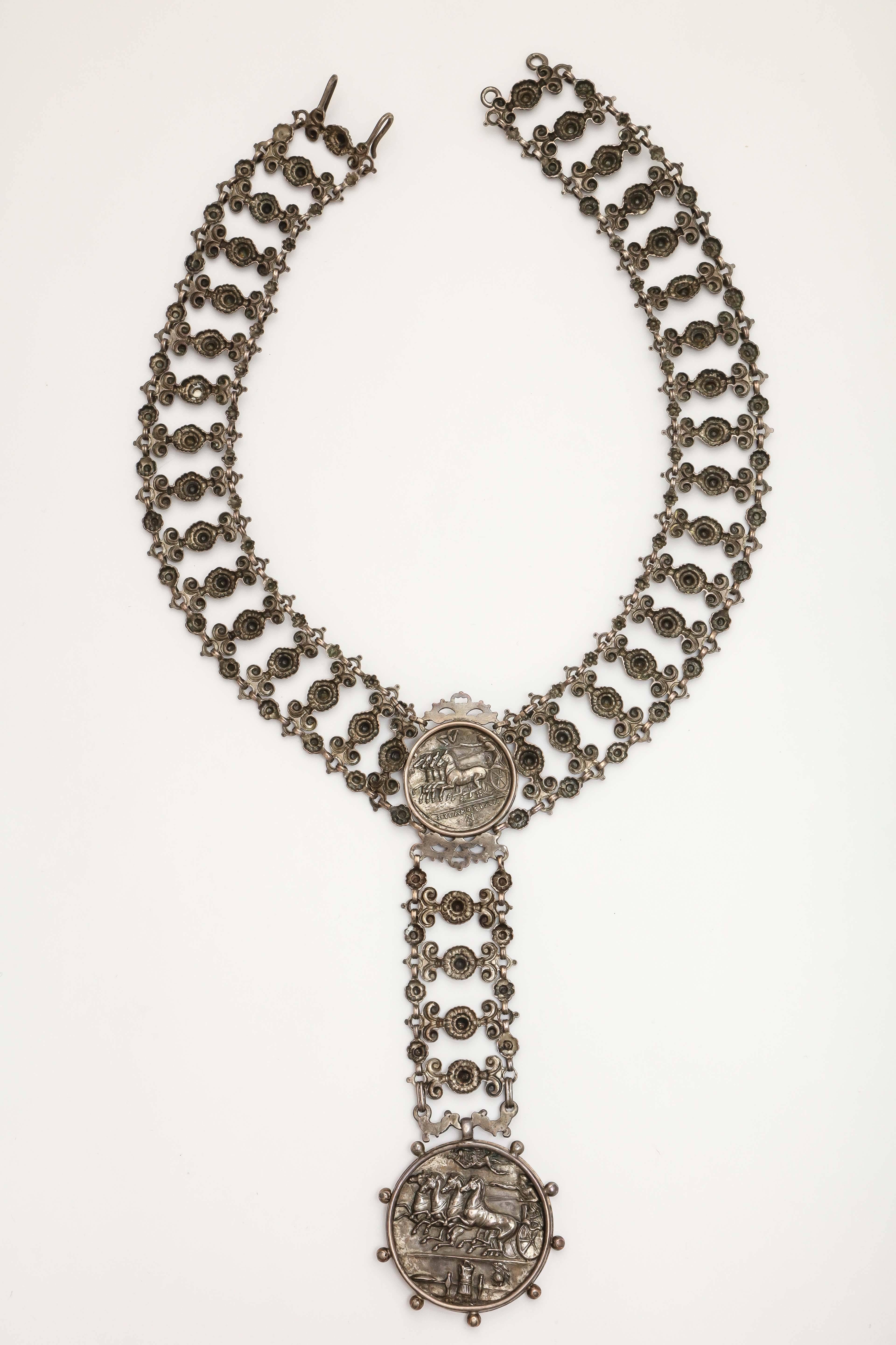 Antique Victorian Roman Revival Silver Filigree Necklace   2
