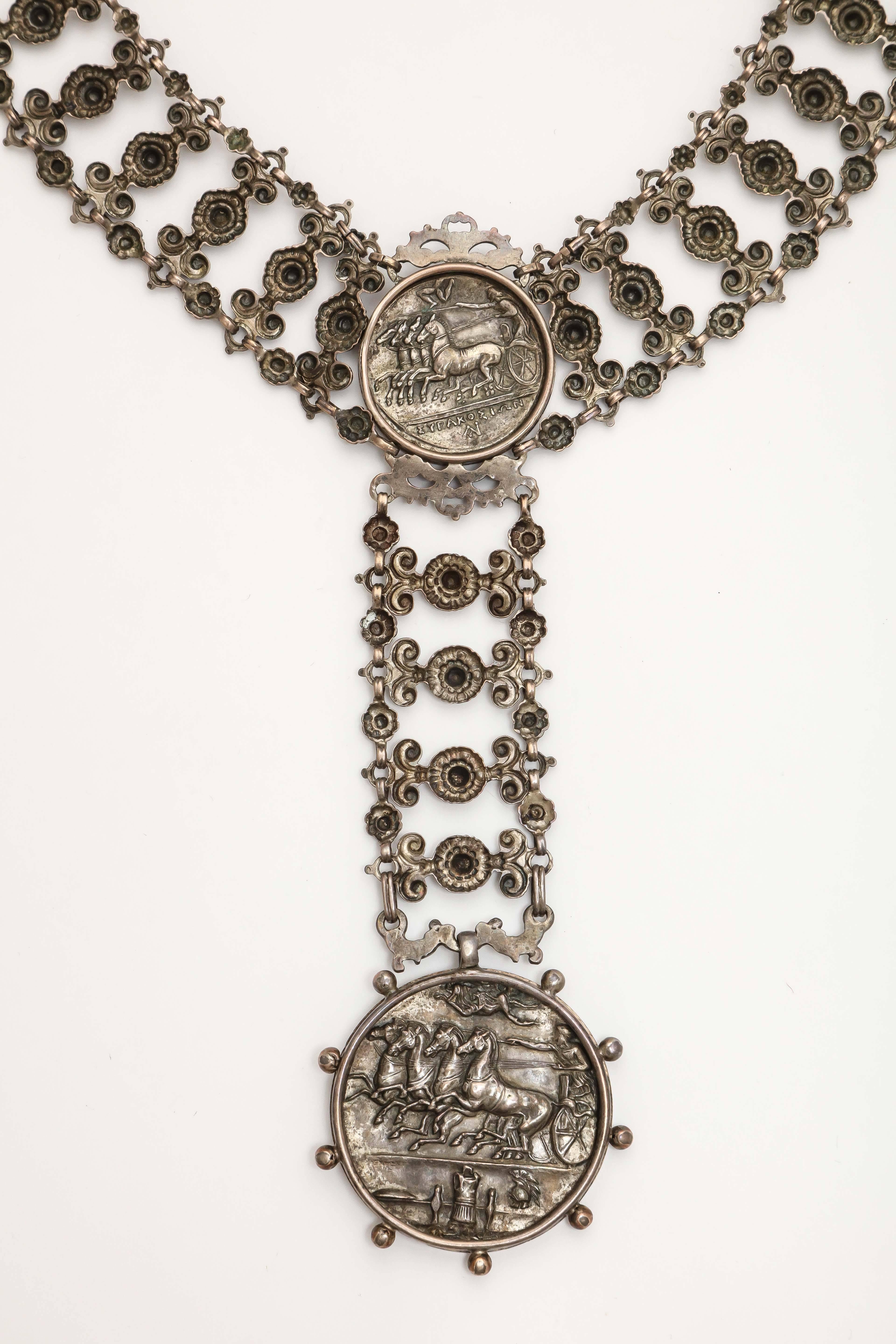 Antique Victorian Roman Revival Silver Filigree Necklace   3