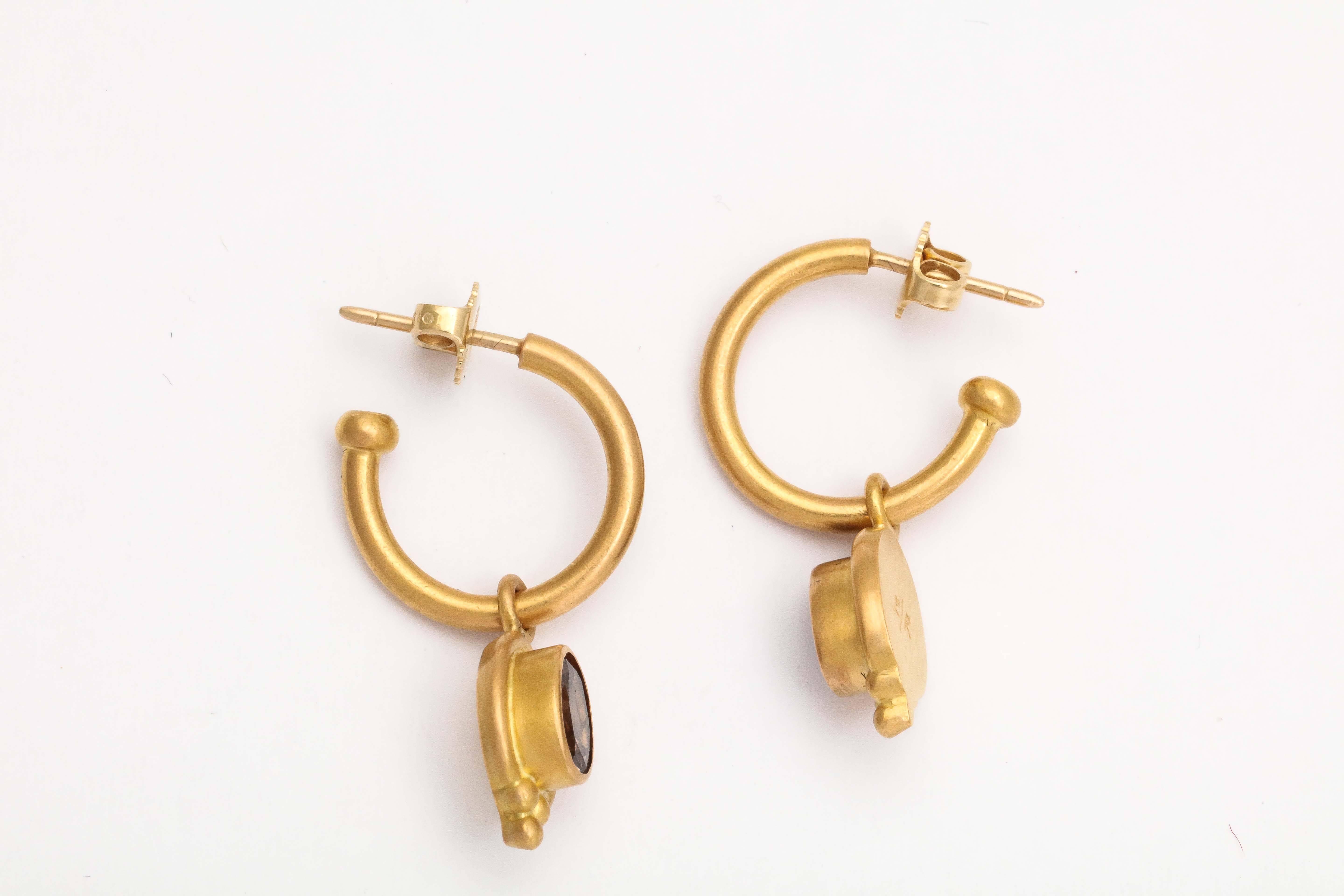 Reinstein/Ross 18kt Yellow Gold Hoop Earrings, which can be worn with or without a bezel set & granulated & beaded Drop.  