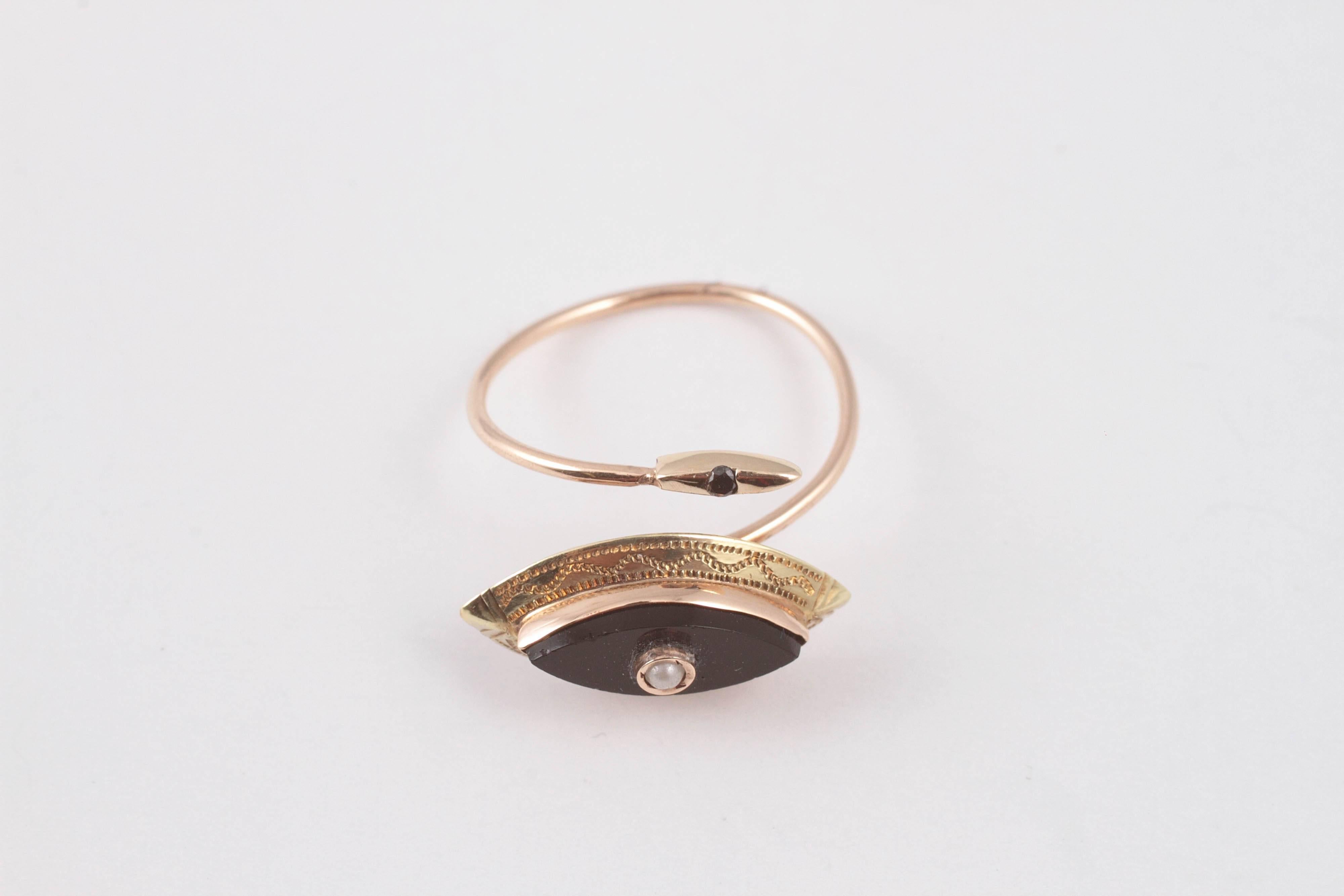 Black Onyx Seed Pearl Ring in 10 Karat Gold  2