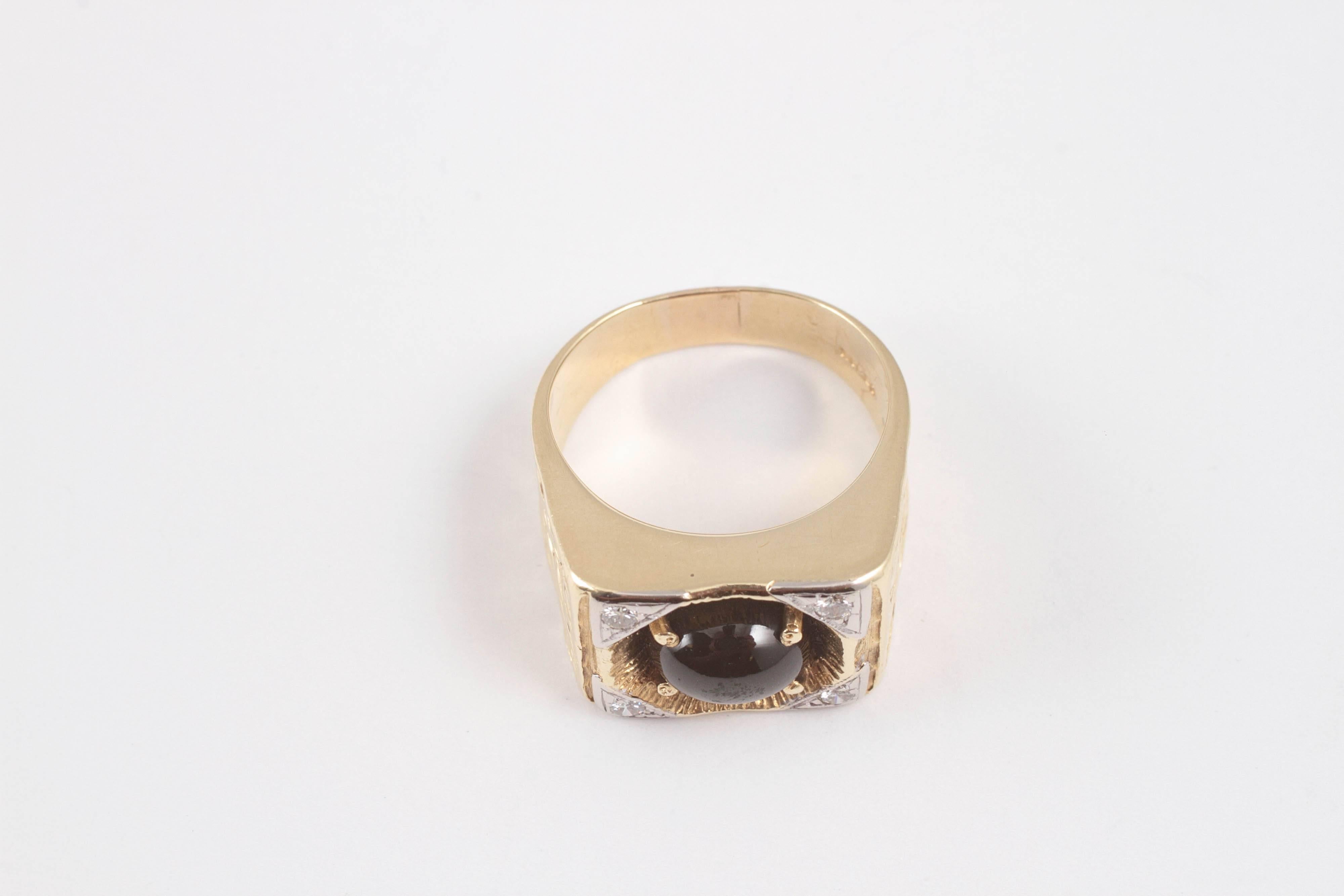 Black Sapphire and Diamond Ring in 18 Karat Two Tone Gold 2