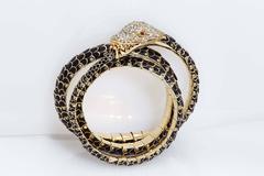 Antique Russian Enamel Ruby Diamond Gold Serpent Bracelet