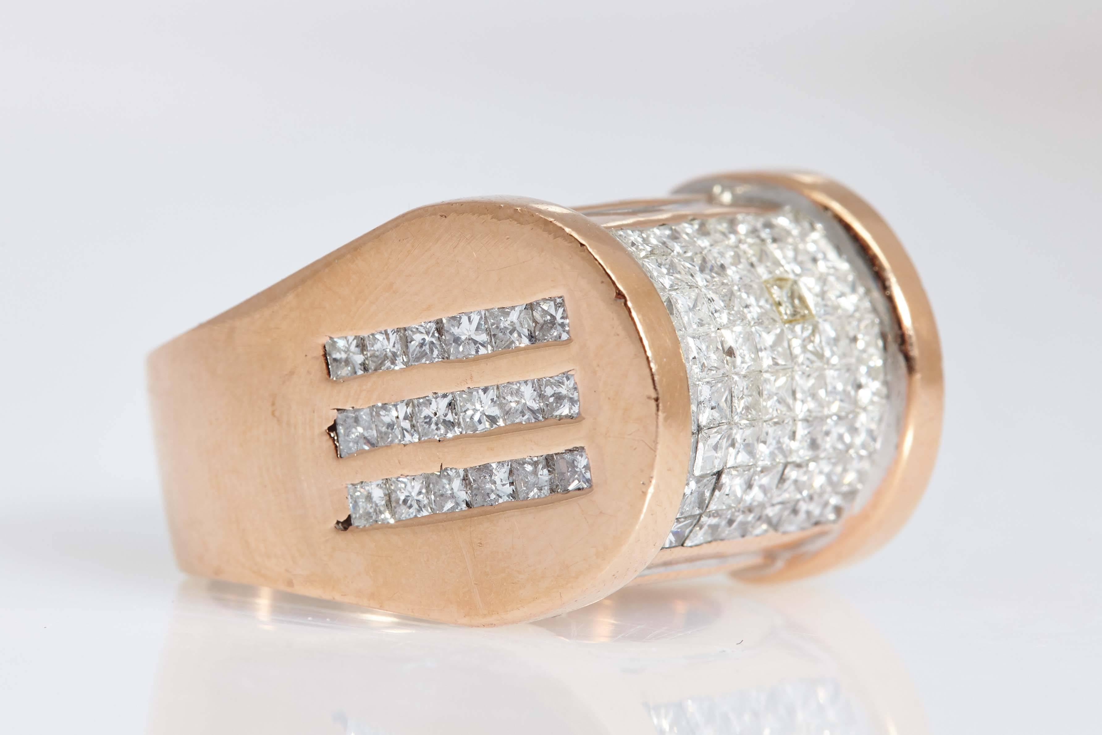 Retro 1950s Invisible Set Diamond Gold Ring  For Sale