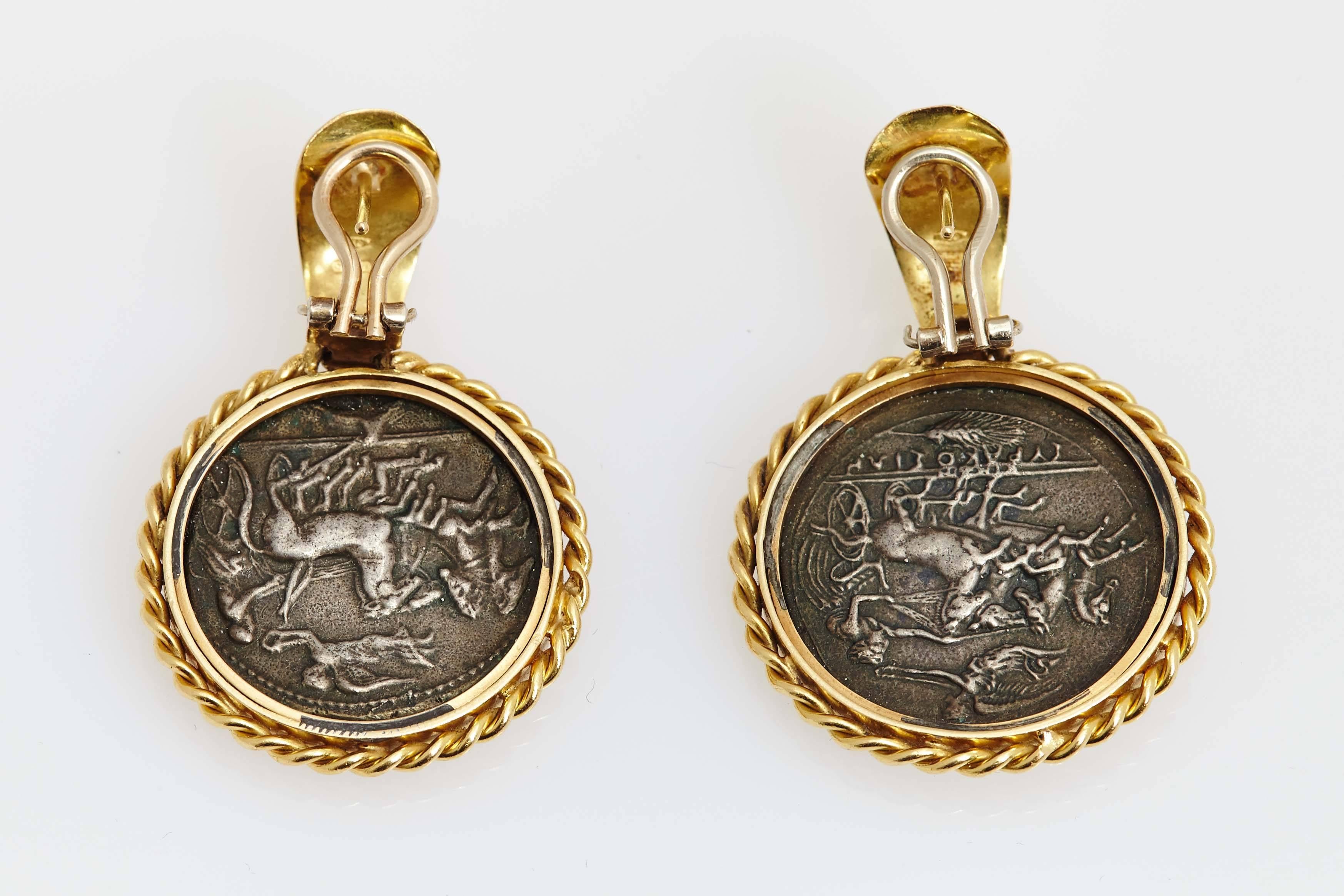 Women's Ancient Coins Gold Ear Pendants 