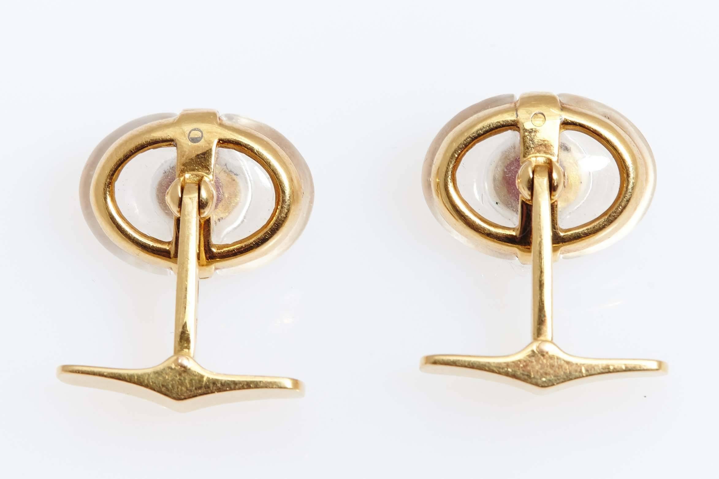Women's or Men's 1960s Bulgari Rock Crystal Cabochon Rubies Emerald Gold Dolce Vita Cufflinks 