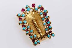 Van Cleef  & Arpels Paris Retro Turquoise Ruby Gold Brooch