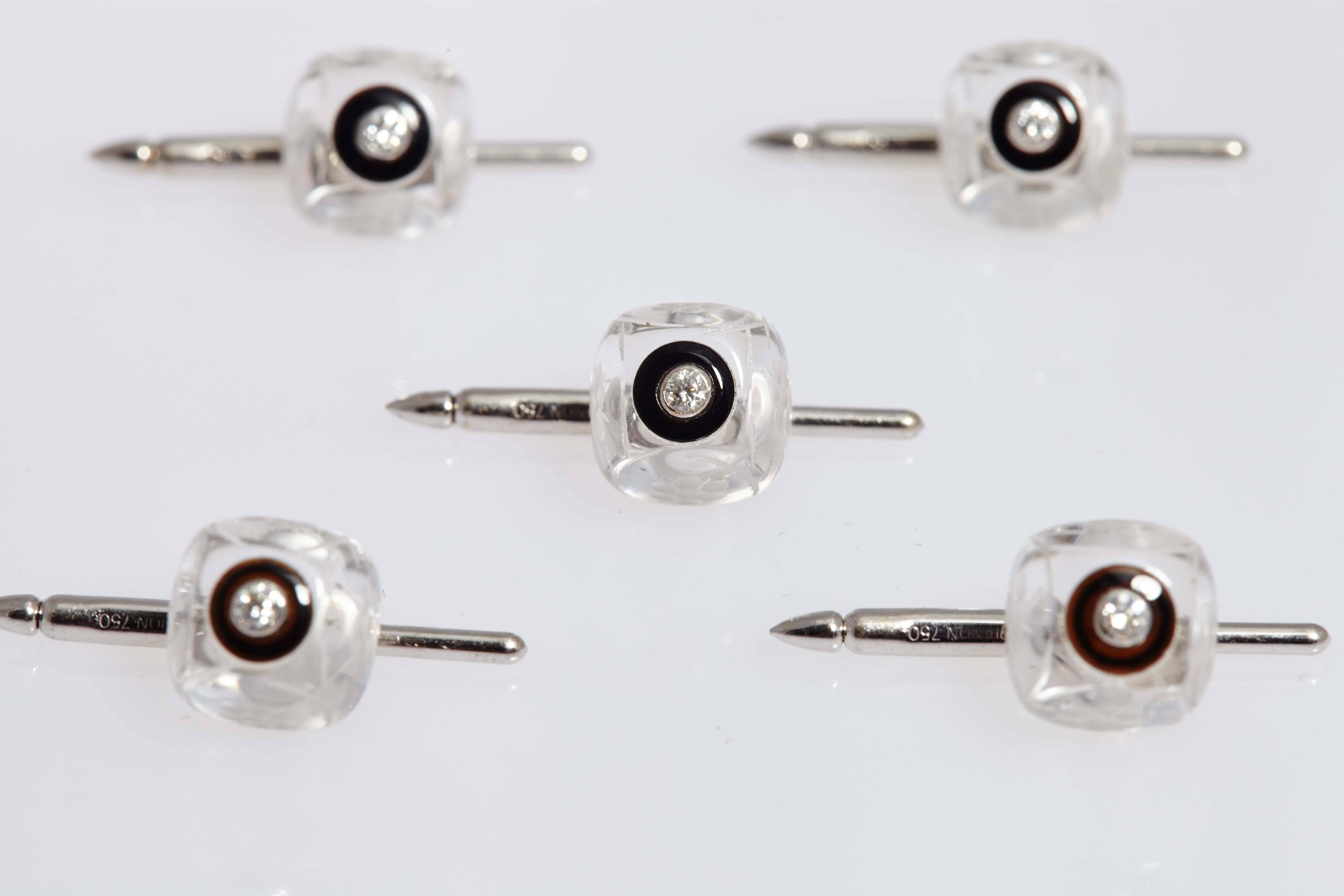 Rock Crystal & Diamond Cufflinks  In Excellent Condition For Sale In New York, NY