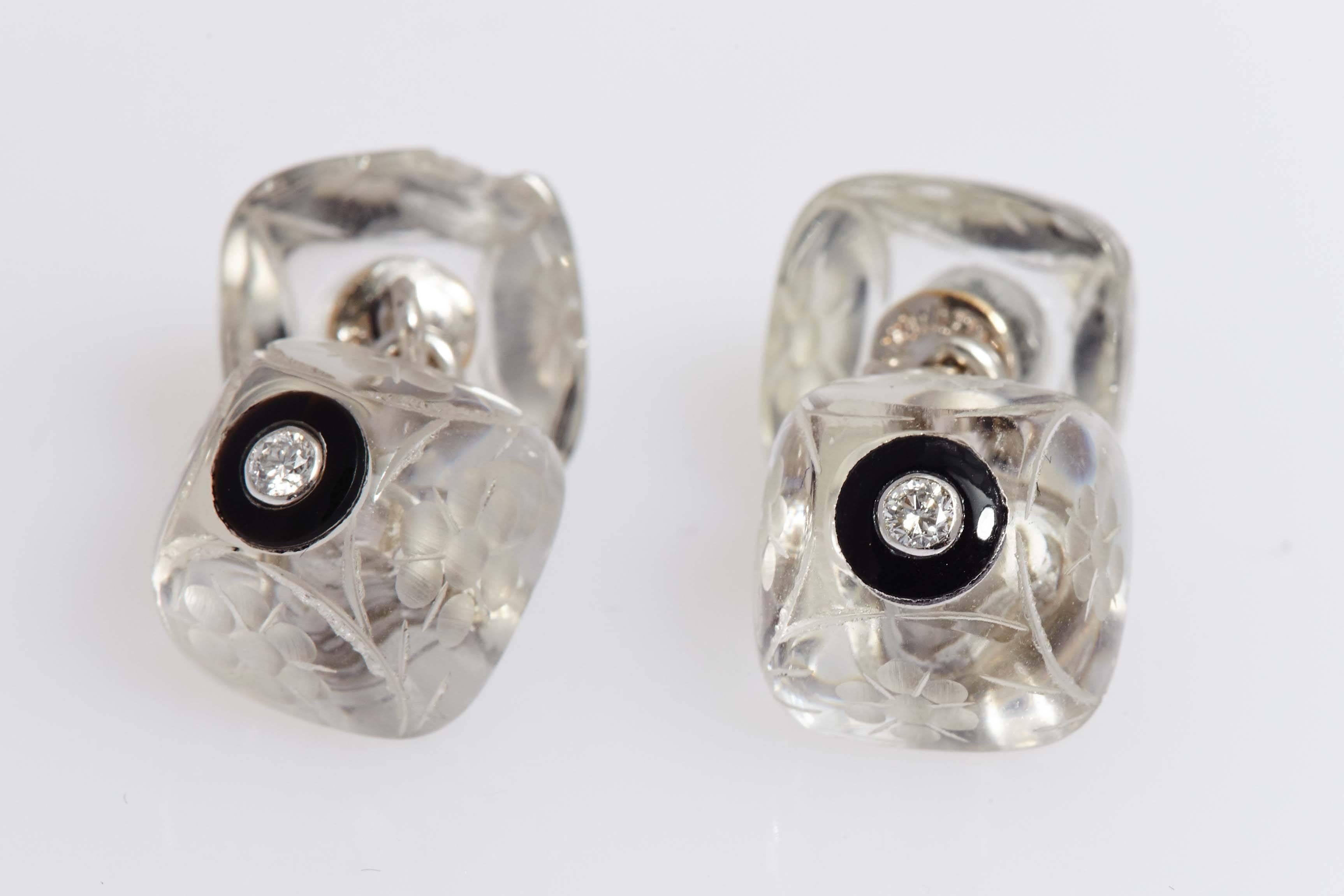 Men's Rock Crystal & Diamond Cufflinks  For Sale