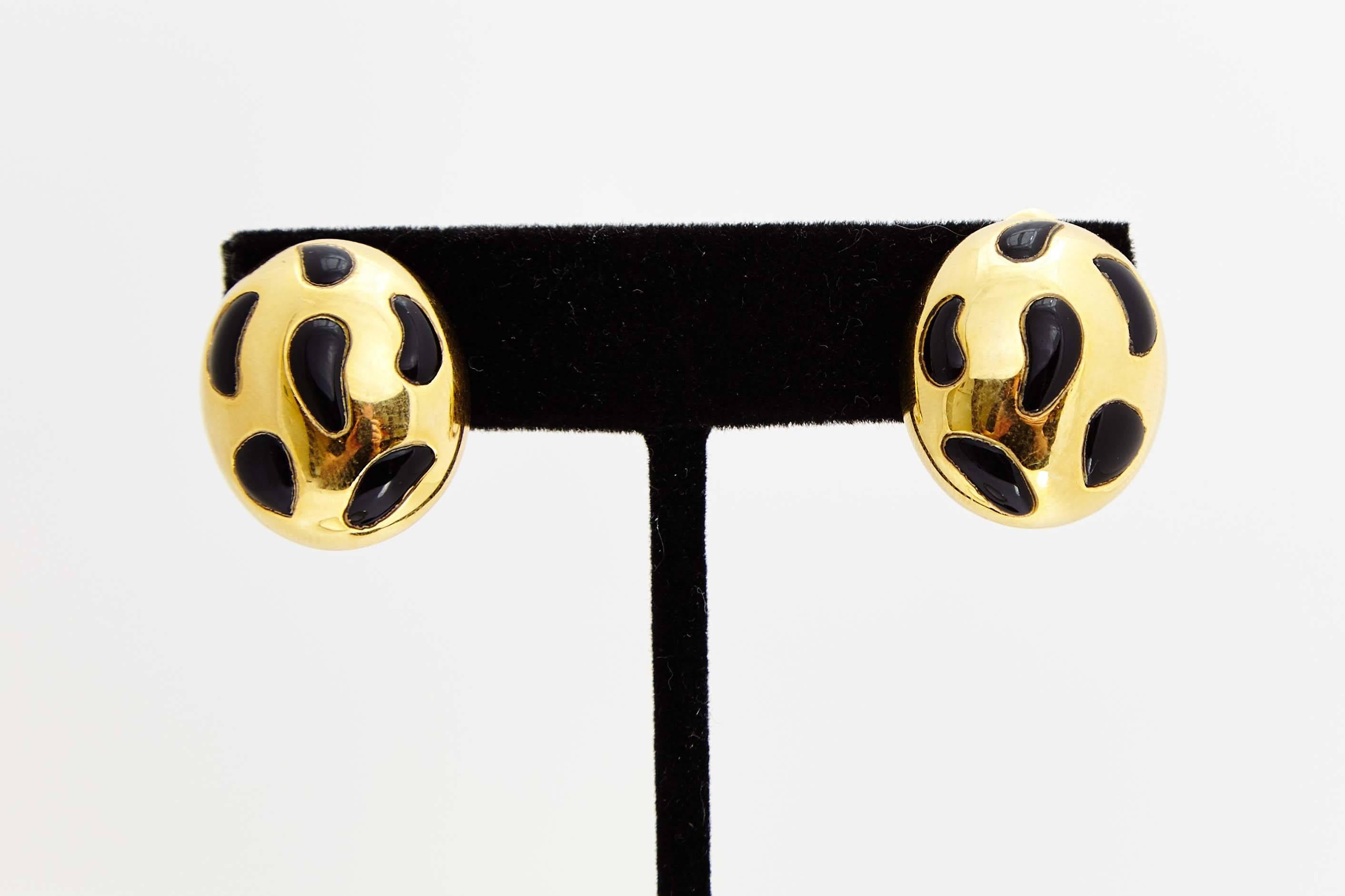 Women's Leopard Gold Onyx Bracelet Earclips Set 