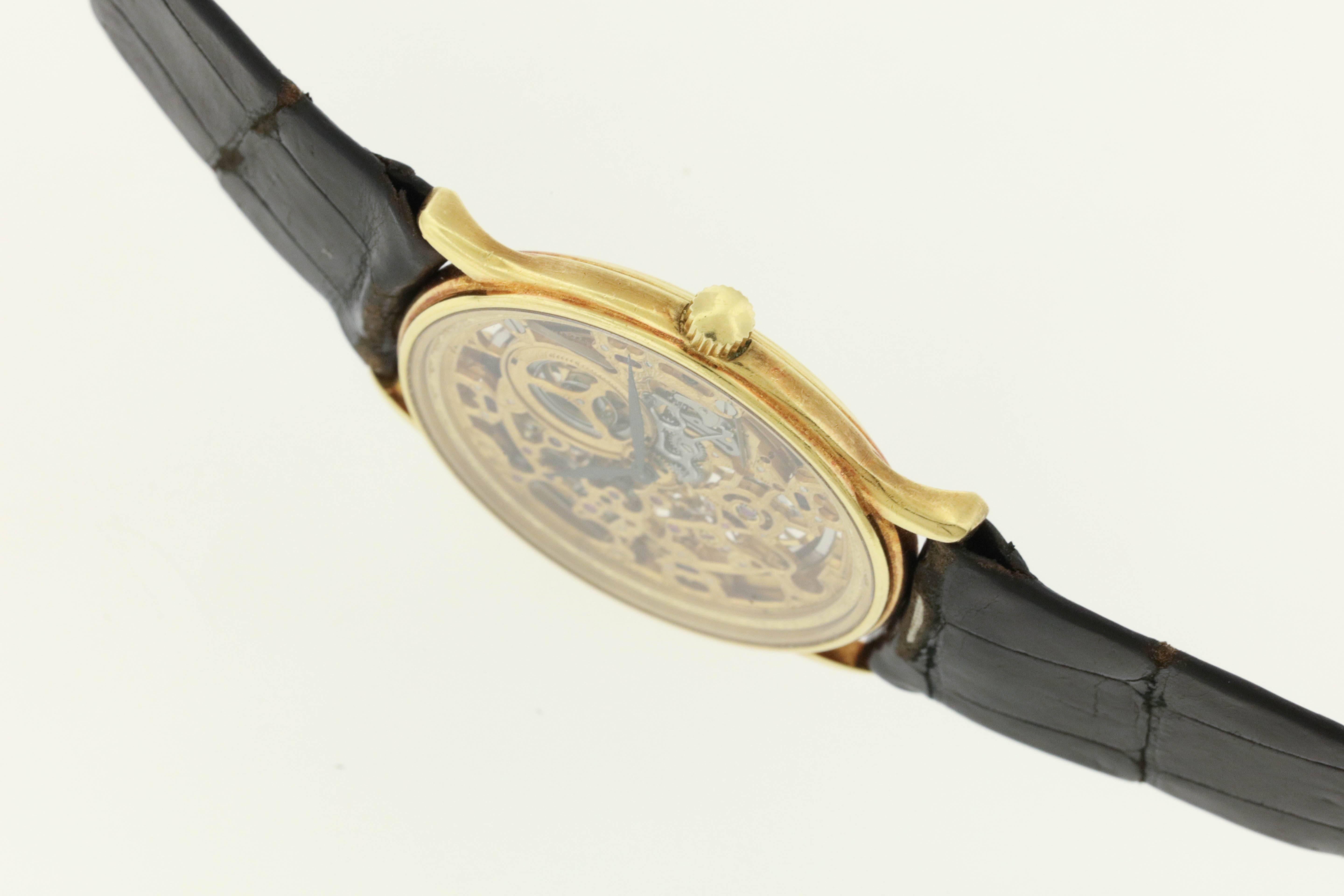 Audemars Piguet Yellow Gold Rare Skeletonized Ultra-Thin Automatic Wristwatch In Excellent Condition In New York, NY