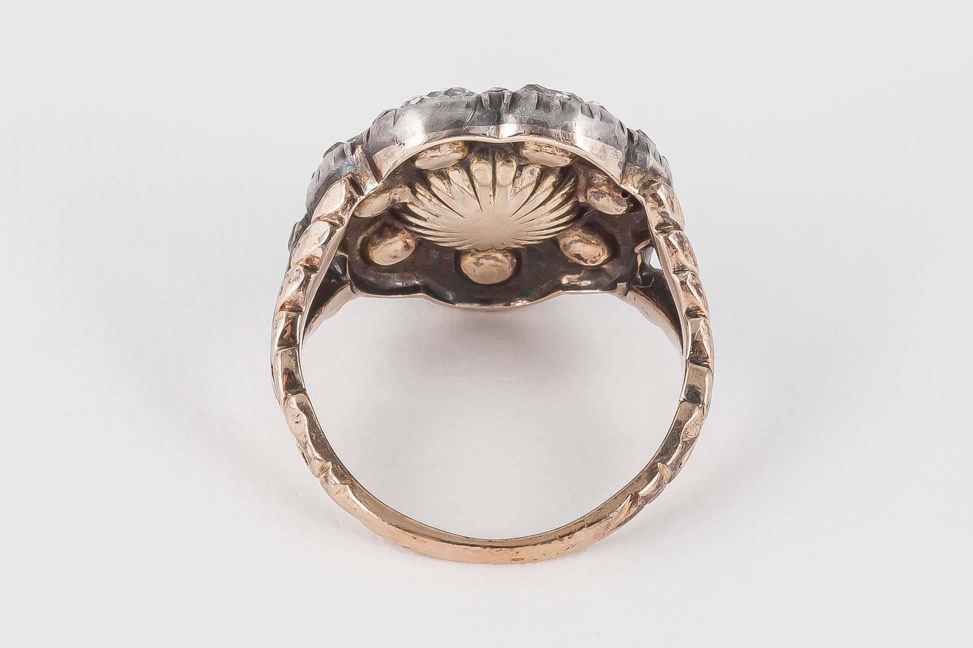 Rose Cut Georgian Closed Back Diamond Silver Gold Ring For Sale